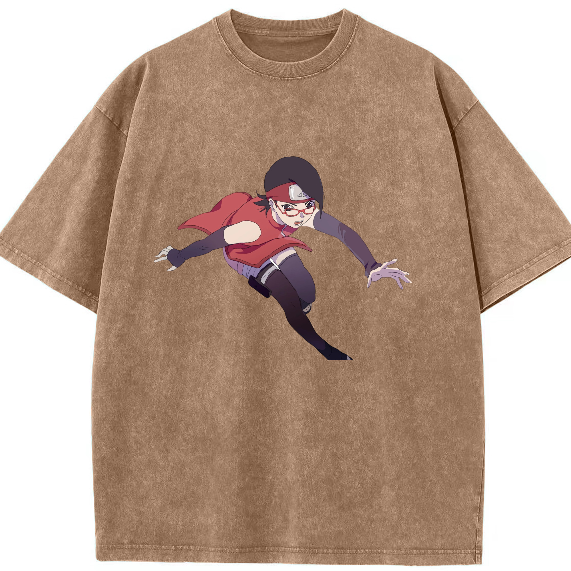 （画像用） NARUTO -ナルト- うちは サラダ Uchiha Sarada 綿100% ヴィンテージ風 半袖Tシャツ（フロントプリント）