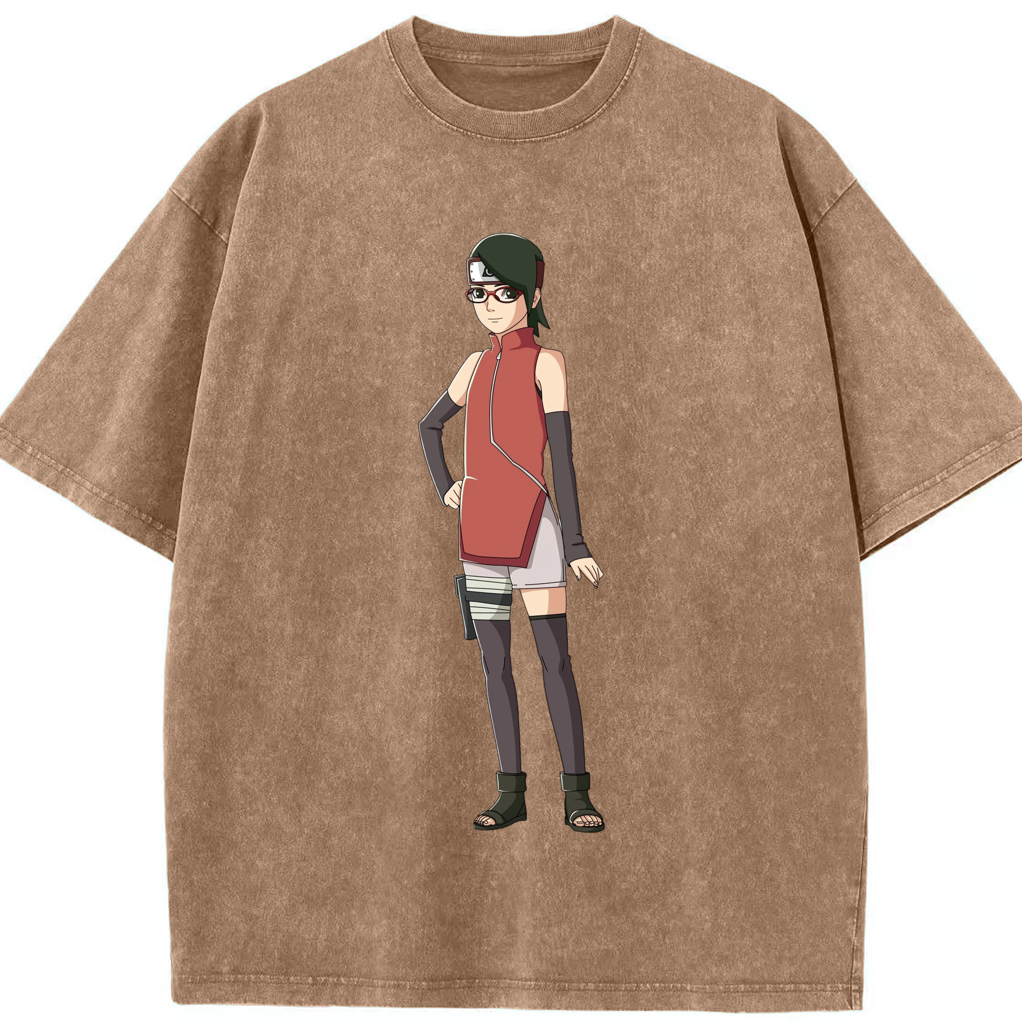 （画像用） NARUTO -ナルト- うちは サラダ Uchiha Sarada 綿100% ヴィンテージ風 半袖Tシャツ（フロントプリント）