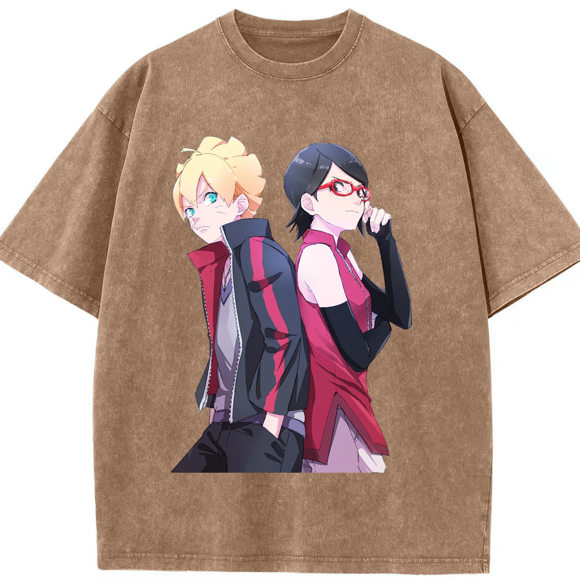 （画像用） NARUTO -ナルト- うちは サラダ Uchiha Sarada 綿100% ヴィンテージ風 半袖Tシャツ（フロントプリント）