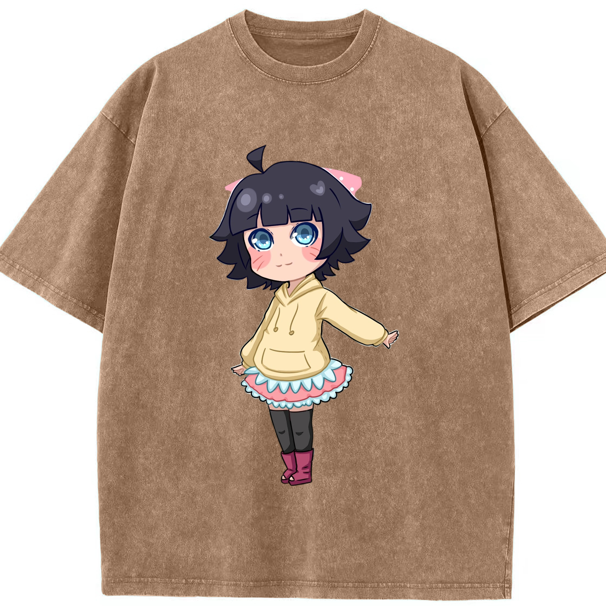 （画像用） NARUTO -ナルト- うずまき ヒマワリ Uzumaki Himawari 綿100% ヴィンテージ風 半袖Tシャツ（フロントプリント）