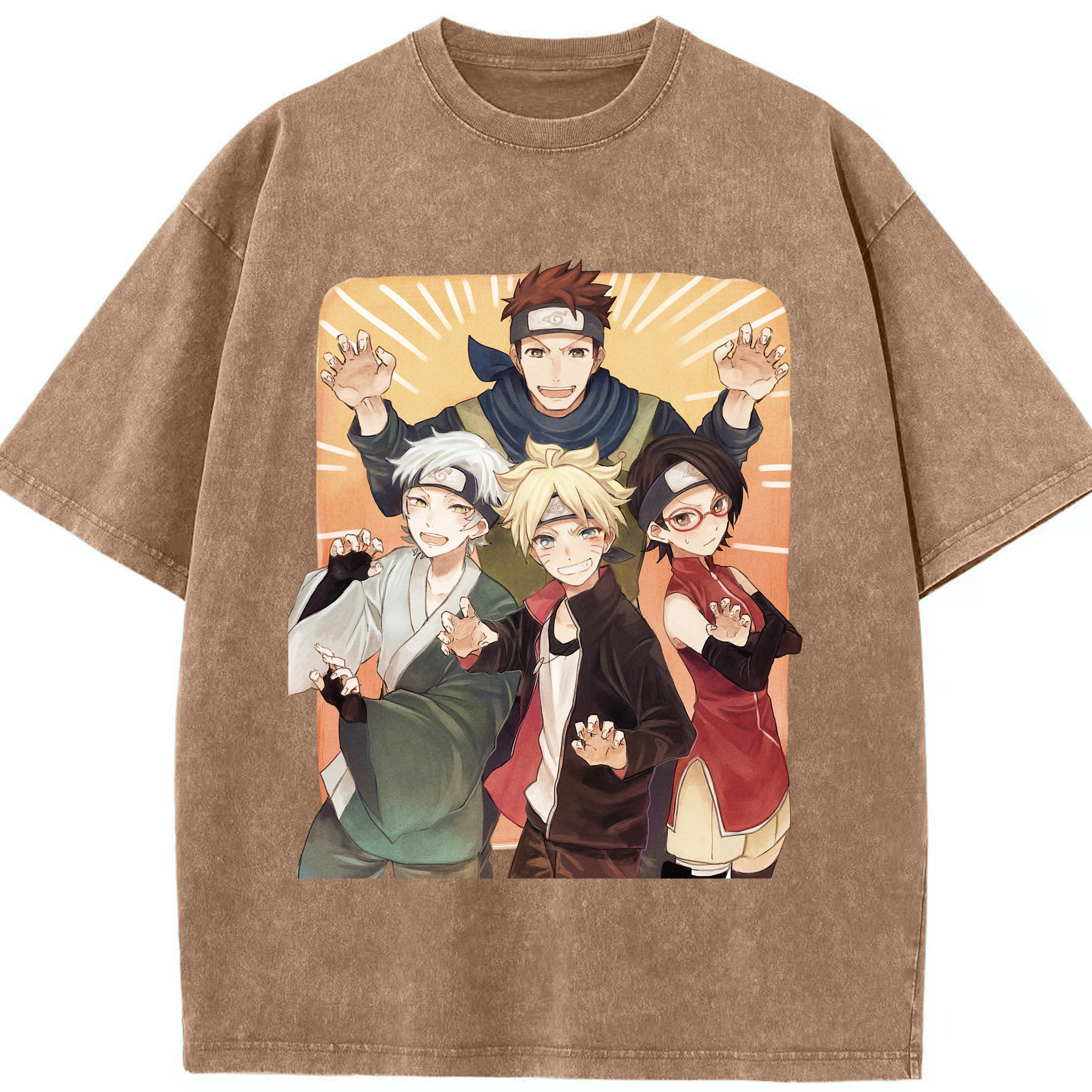 （画像用） NARUTO -ナルト- うちは サラダ Uchiha Sarada 綿100% ヴィンテージ風 半袖Tシャツ（フロントプリント）