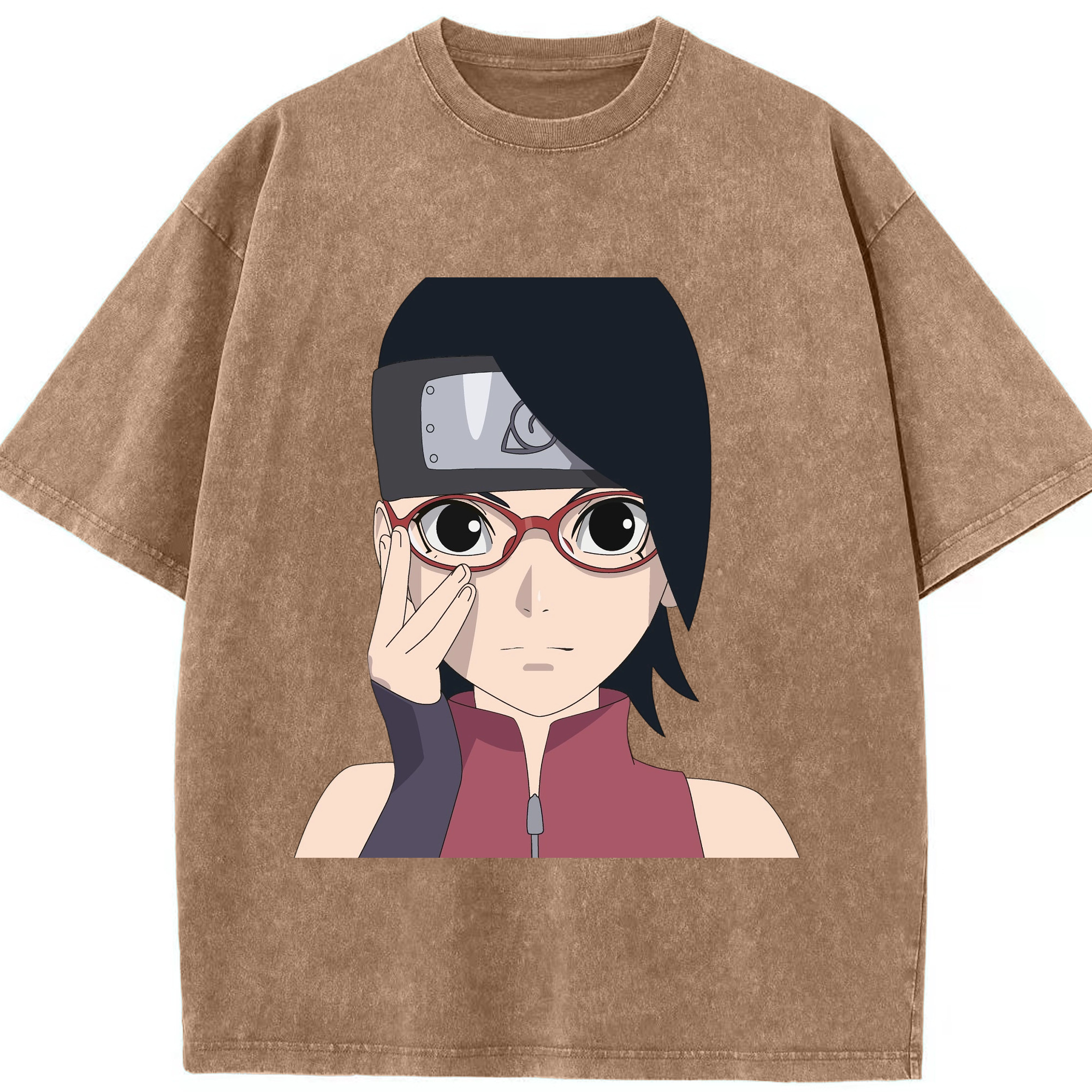（画像用） NARUTO -ナルト- うちは サラダ Uchiha Sarada 綿100% ヴィンテージ風 半袖Tシャツ（フロントプリント）