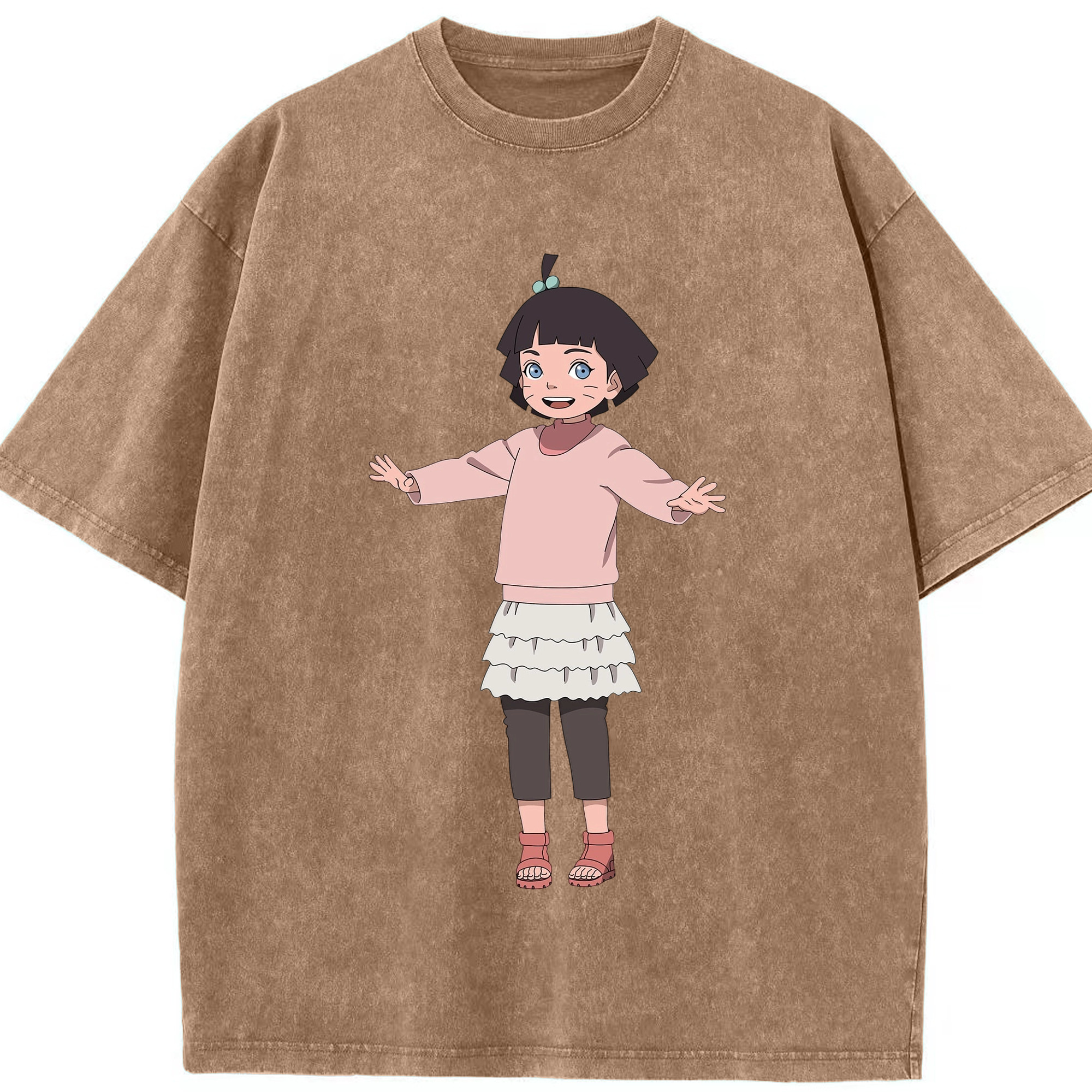 （画像用） NARUTO -ナルト- うずまき ヒマワリ Uzumaki Himawari 綿100% ヴィンテージ風 半袖Tシャツ（フロントプリント）