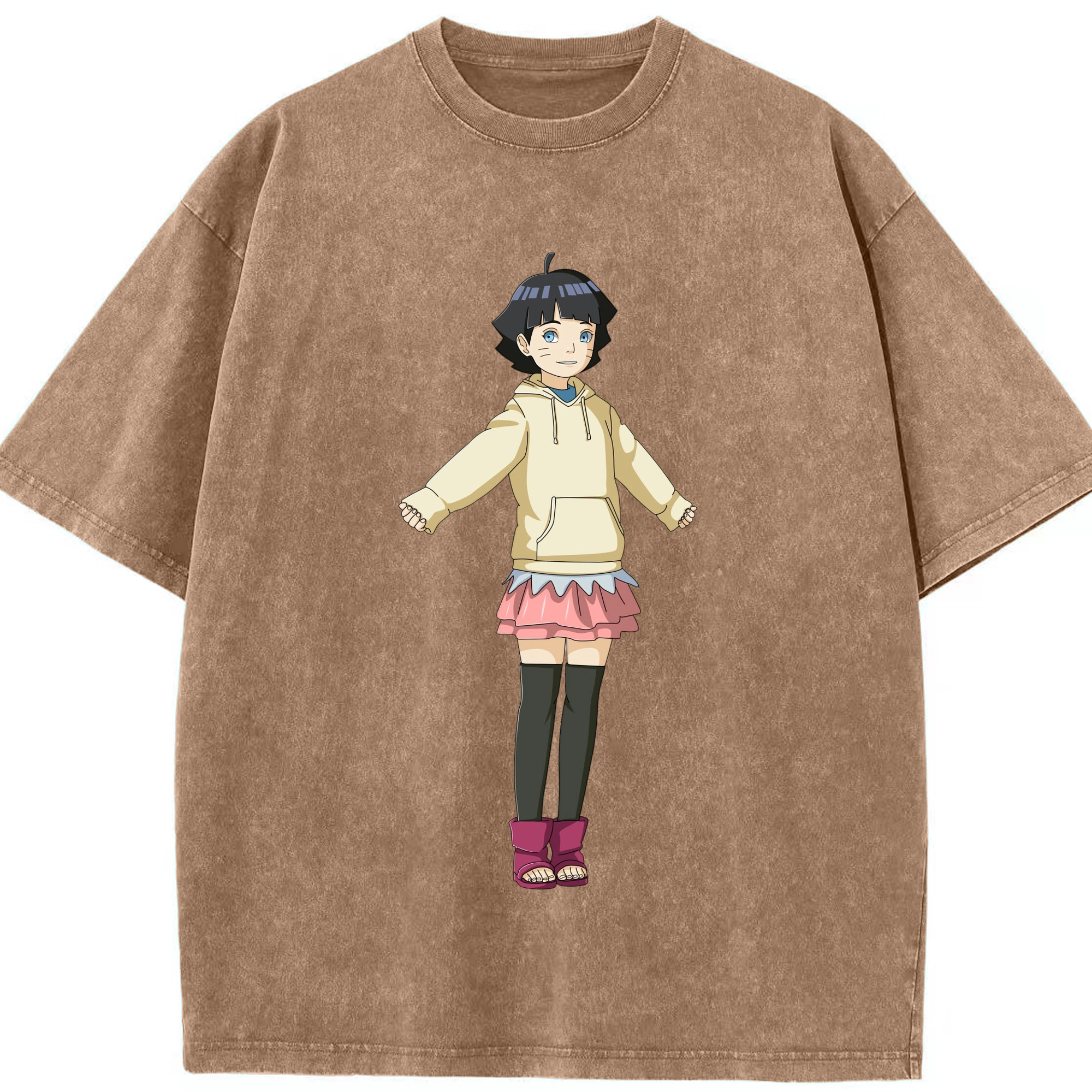 （画像用） NARUTO -ナルト- うずまき ヒマワリ Uzumaki Himawari 綿100% ヴィンテージ風 半袖Tシャツ（フロントプリント）