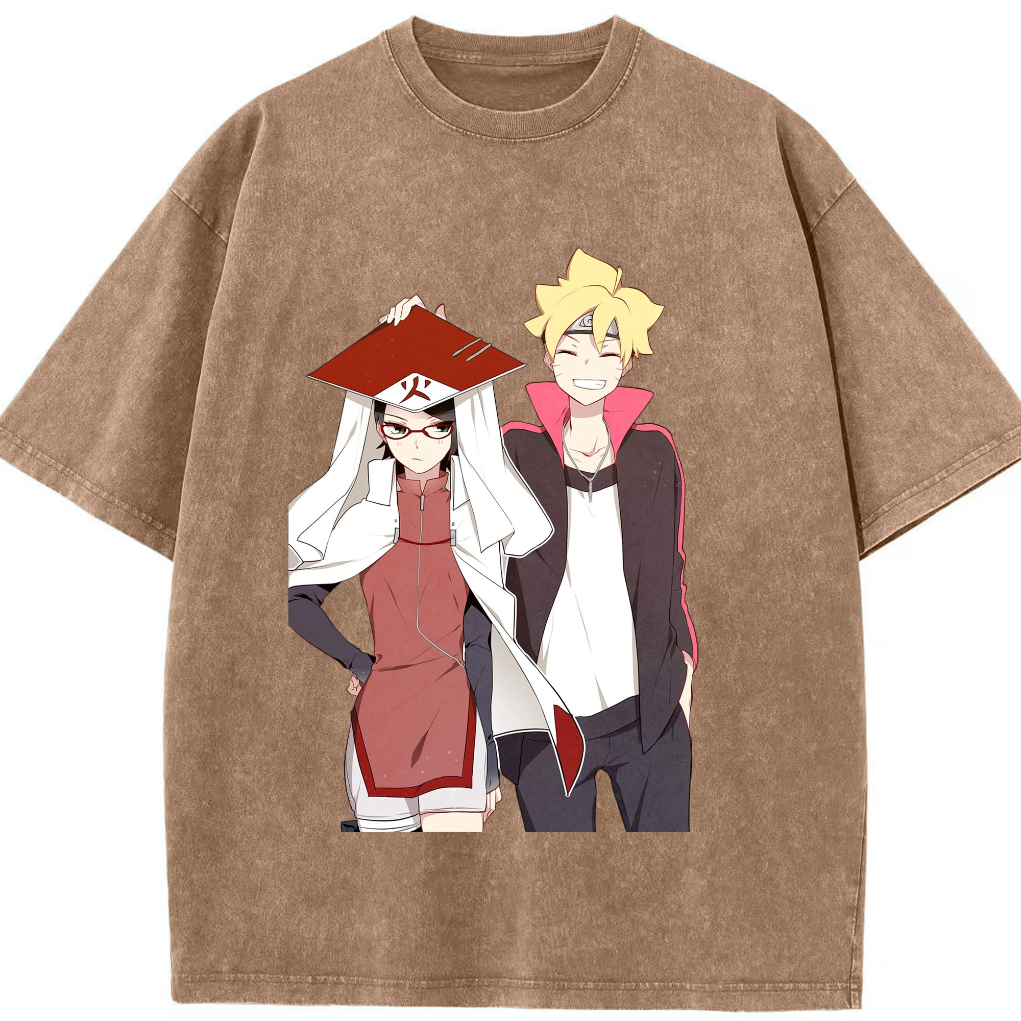 （画像用） NARUTO -ナルト- うちは サラダ Uchiha Sarada 綿100% ヴィンテージ風 半袖Tシャツ（フロントプリント）