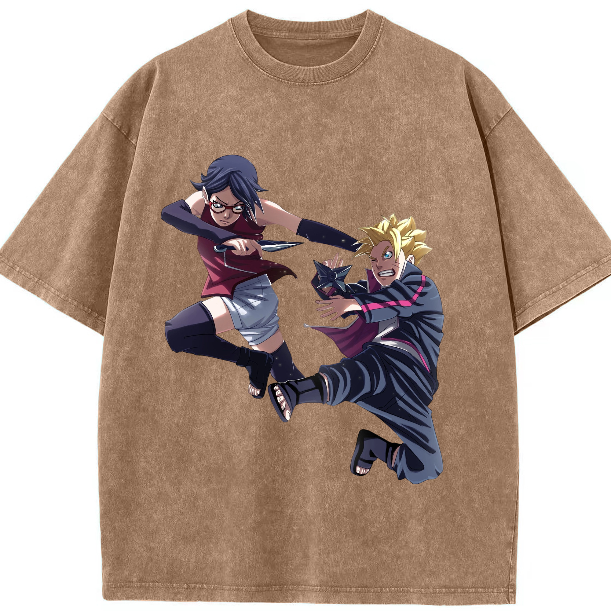 （画像用） NARUTO -ナルト- うちは サラダ Uchiha Sarada 綿100% ヴィンテージ風 半袖Tシャツ（フロントプリント）