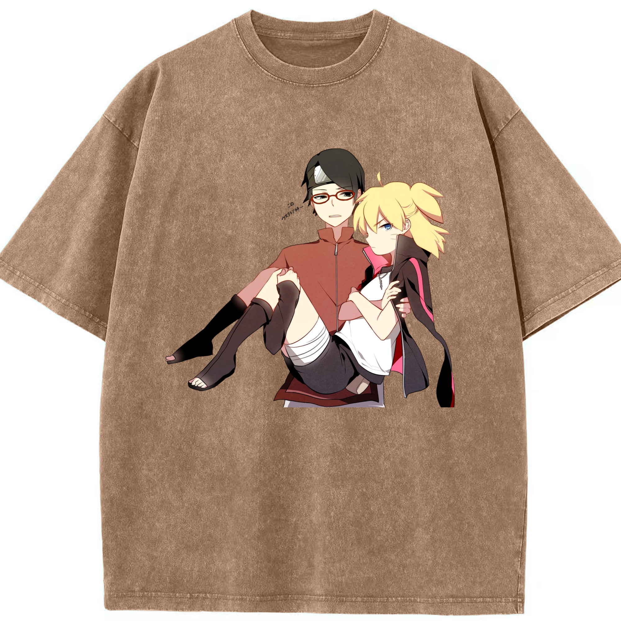 （画像用） NARUTO -ナルト- うちは サラダ Uchiha Sarada 綿100% ヴィンテージ風 半袖Tシャツ（フロントプリント）