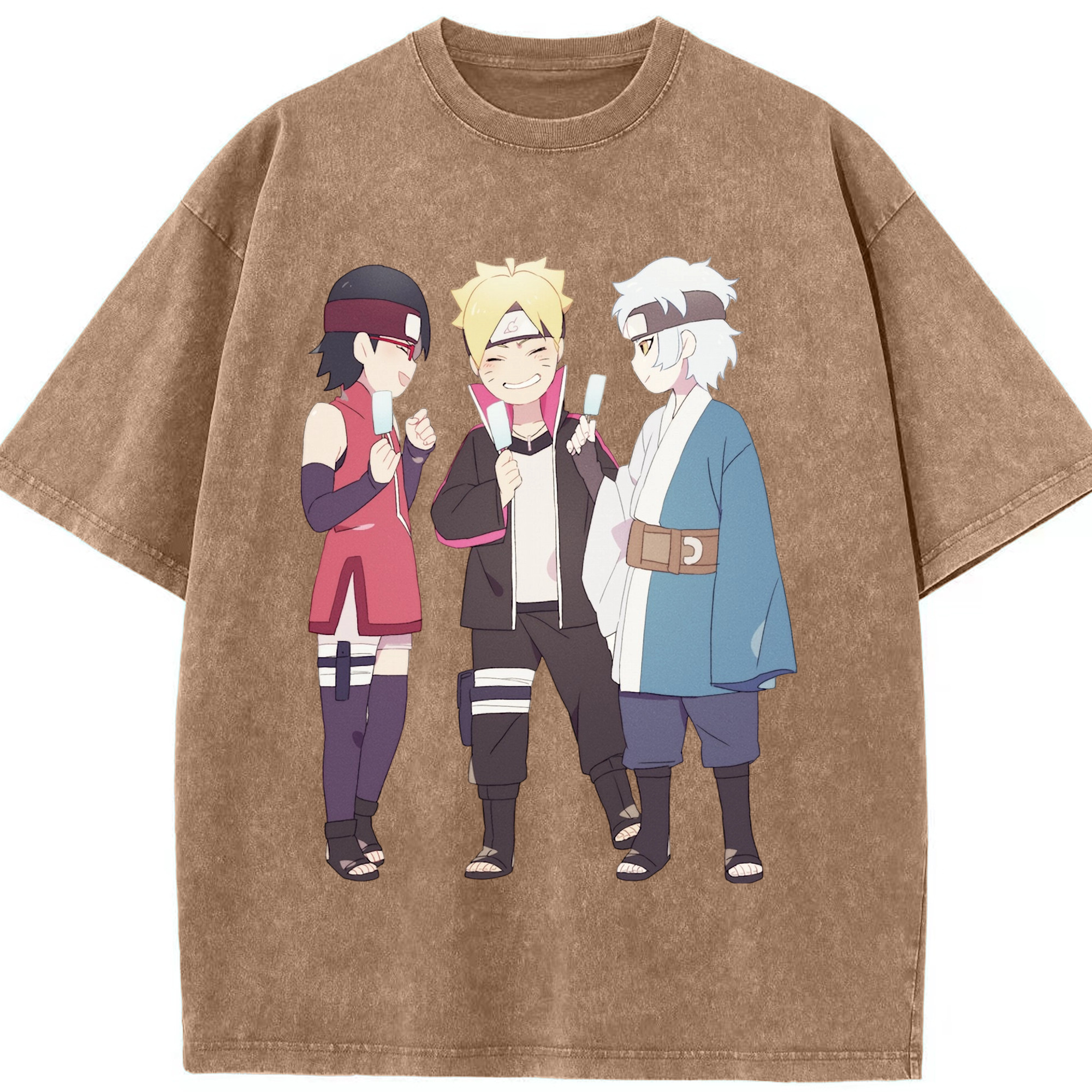 （画像用） NARUTO -ナルト- うちは サラダ Uchiha Sarada 綿100% ヴィンテージ風 半袖Tシャツ（フロントプリント）