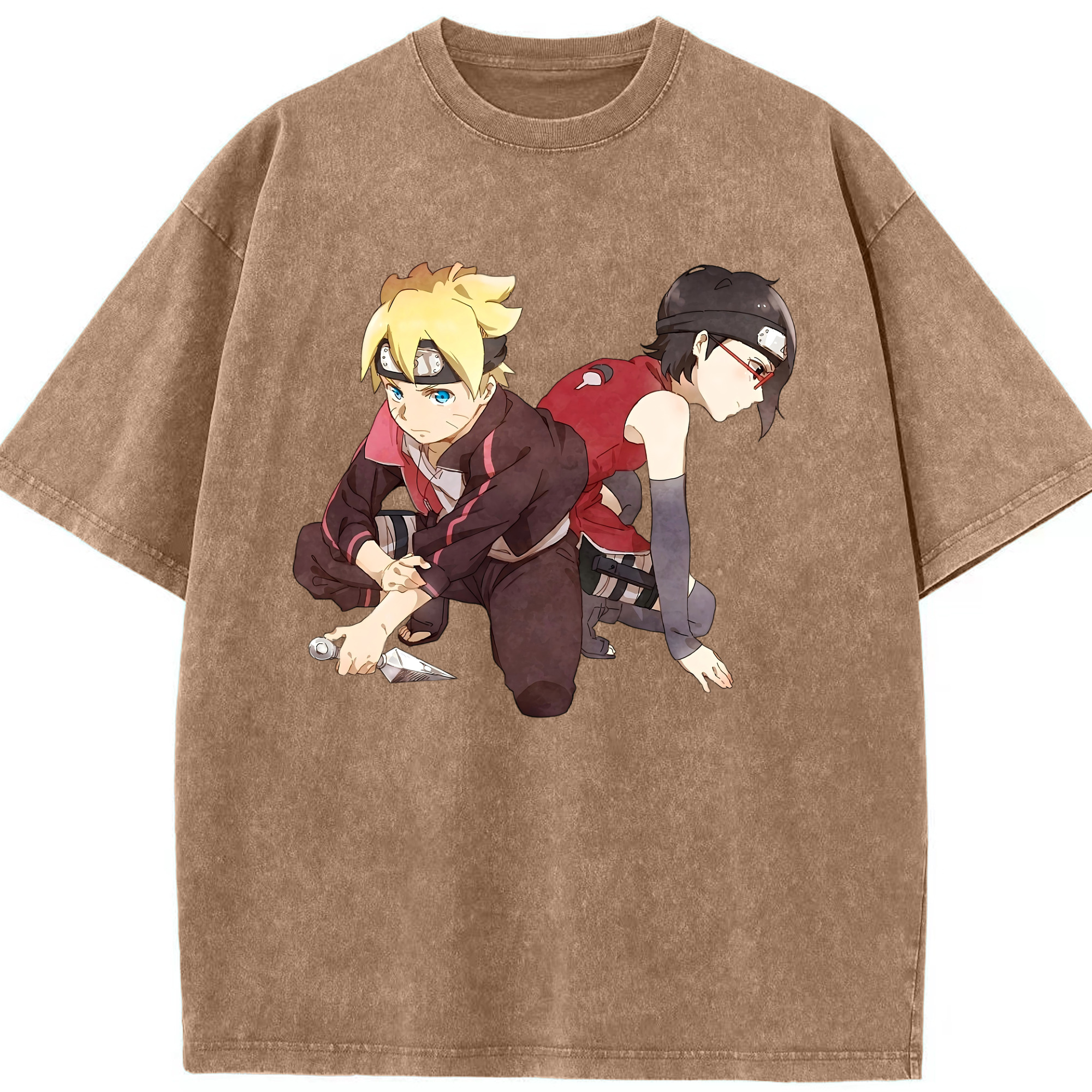 （画像用） NARUTO -ナルト- うちは サラダ Uchiha Sarada 綿100% ヴィンテージ風 半袖Tシャツ（フロントプリント）