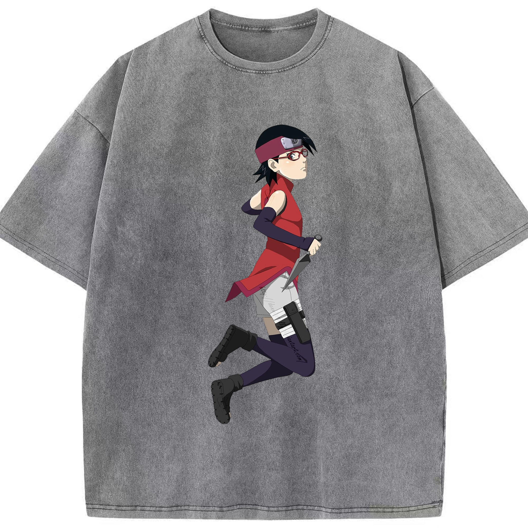 （画像用） NARUTO -ナルト- うちは サラダ Uchiha Sarada 綿100% ヴィンテージ風 半袖Tシャツ（フロントプリント）