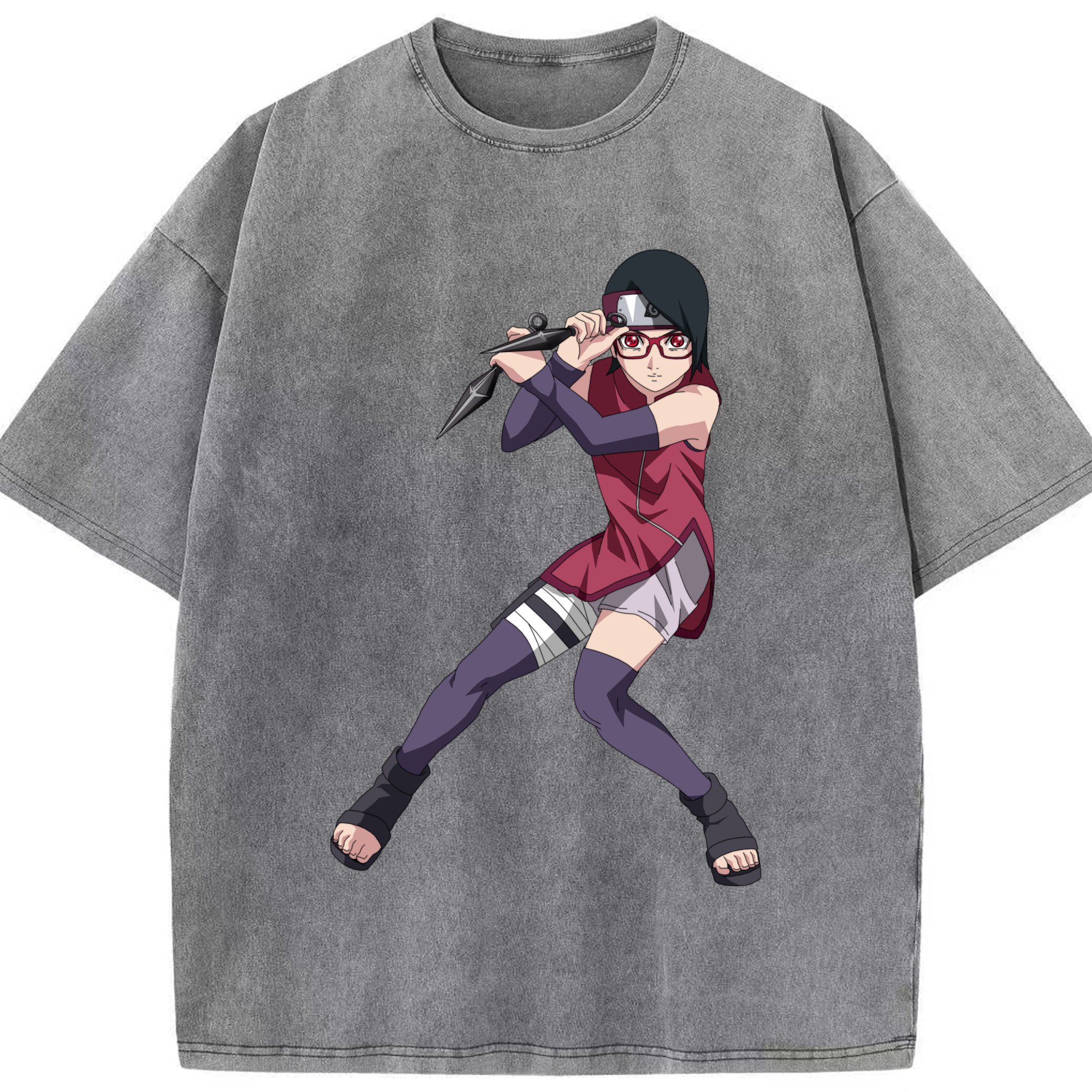 （画像用） NARUTO -ナルト- うちは サラダ Uchiha Sarada 綿100% ヴィンテージ風 半袖Tシャツ（フロントプリント）