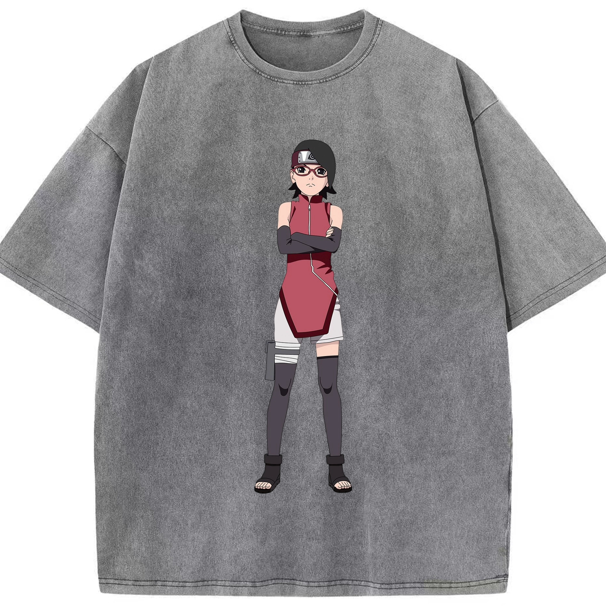 （画像用） NARUTO -ナルト- うちは サラダ Uchiha Sarada 綿100% ヴィンテージ風 半袖Tシャツ（フロントプリント）
