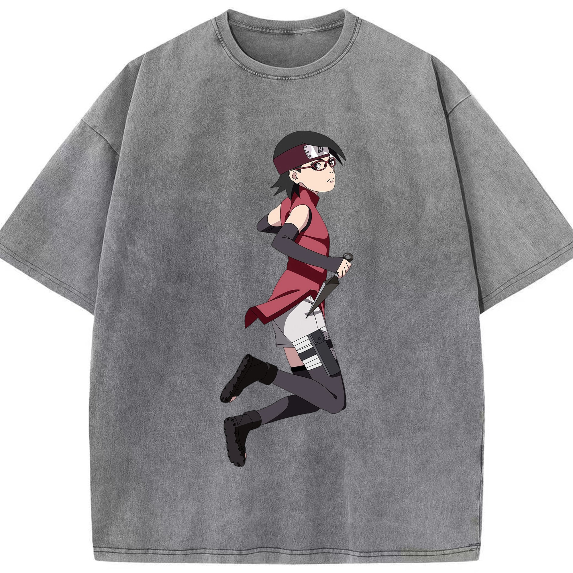 （画像用） NARUTO -ナルト- うちは サラダ Uchiha Sarada 綿100% ヴィンテージ風 半袖Tシャツ（フロントプリント）