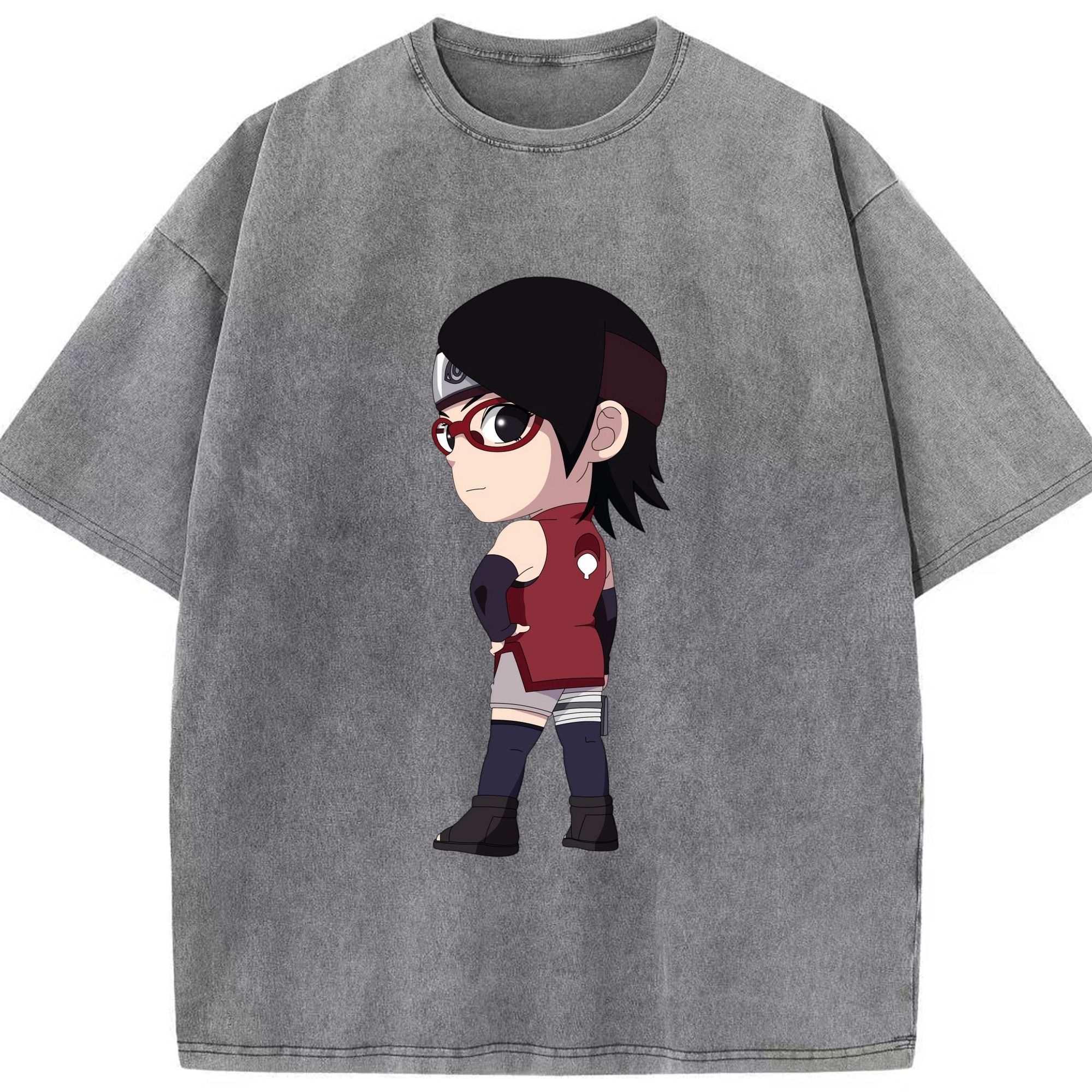 （画像用） NARUTO -ナルト- うちは サラダ Uchiha Sarada 綿100% ヴィンテージ風 半袖Tシャツ（フロントプリント）