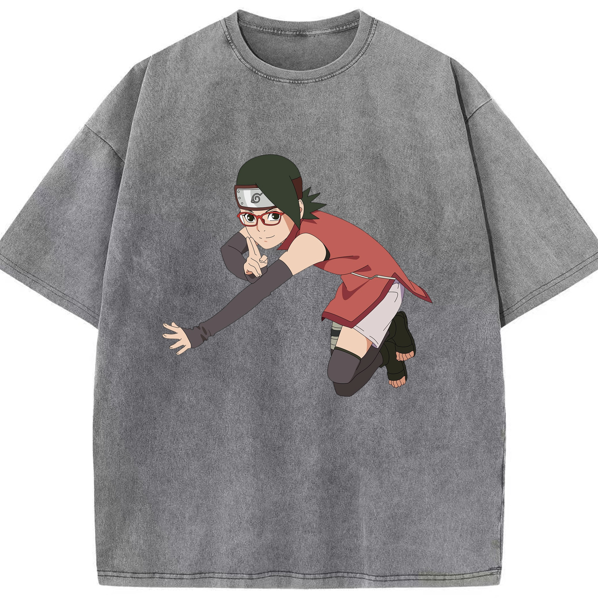 （画像用） NARUTO -ナルト- うちは サラダ Uchiha Sarada 綿100% ヴィンテージ風 半袖Tシャツ（フロントプリント）