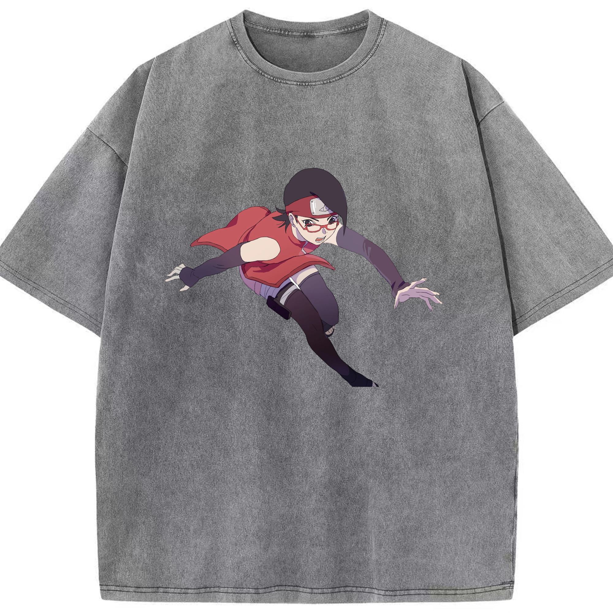 （画像用） NARUTO -ナルト- うちは サラダ Uchiha Sarada 綿100% ヴィンテージ風 半袖Tシャツ（フロントプリント）
