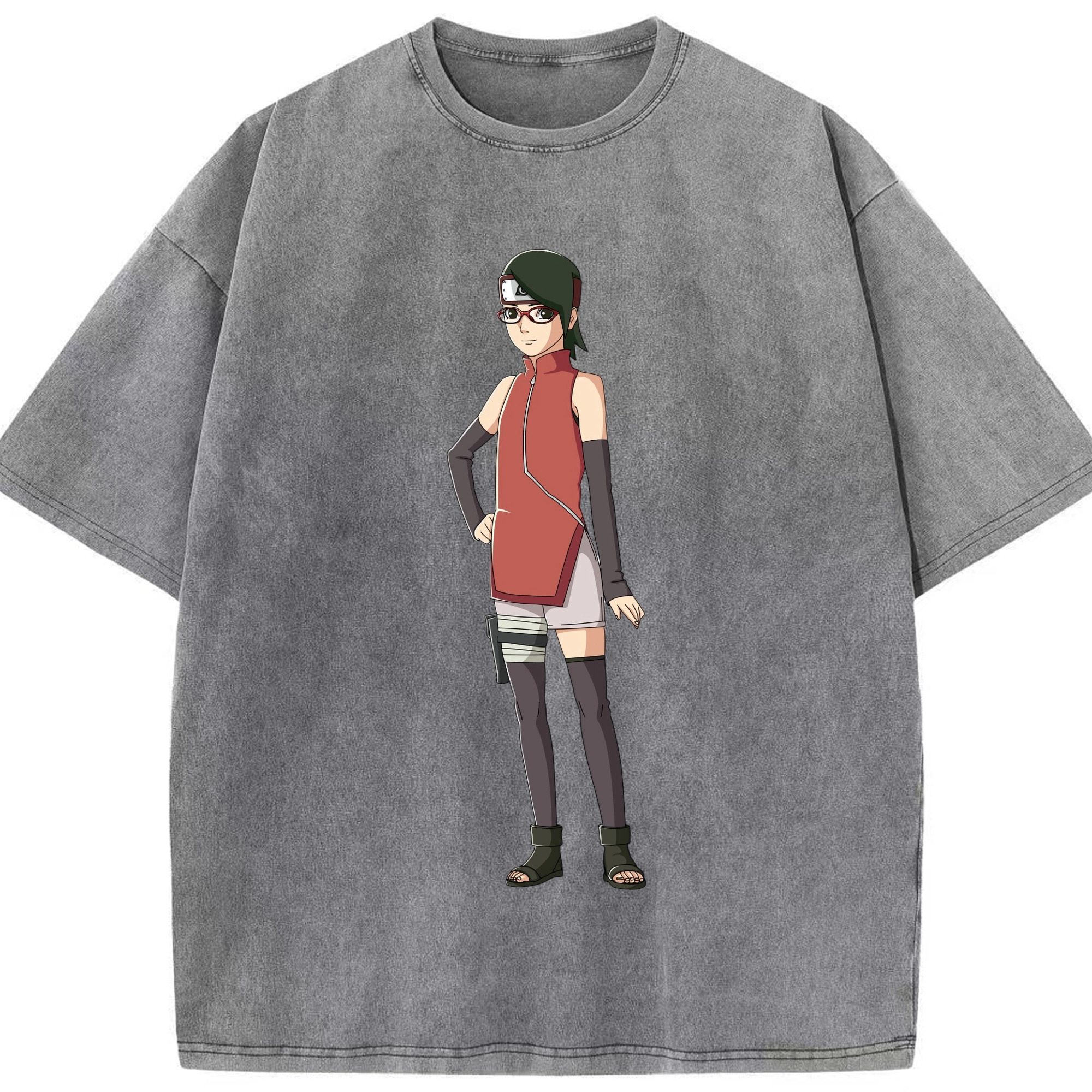 （画像用） NARUTO -ナルト- うちは サラダ Uchiha Sarada 綿100% ヴィンテージ風 半袖Tシャツ（フロントプリント）