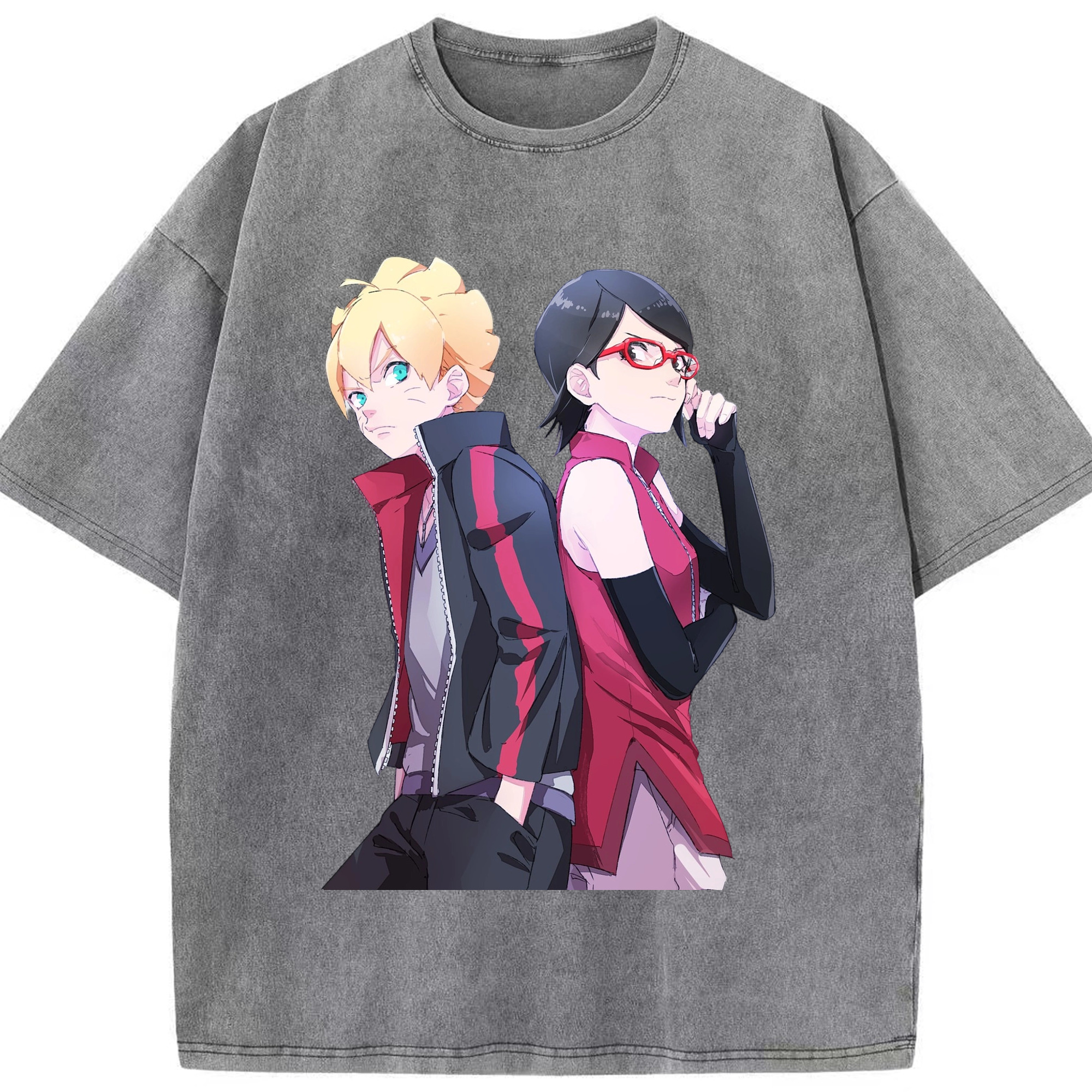（画像用） NARUTO -ナルト- うちは サラダ Uchiha Sarada 綿100% ヴィンテージ風 半袖Tシャツ（フロントプリント）