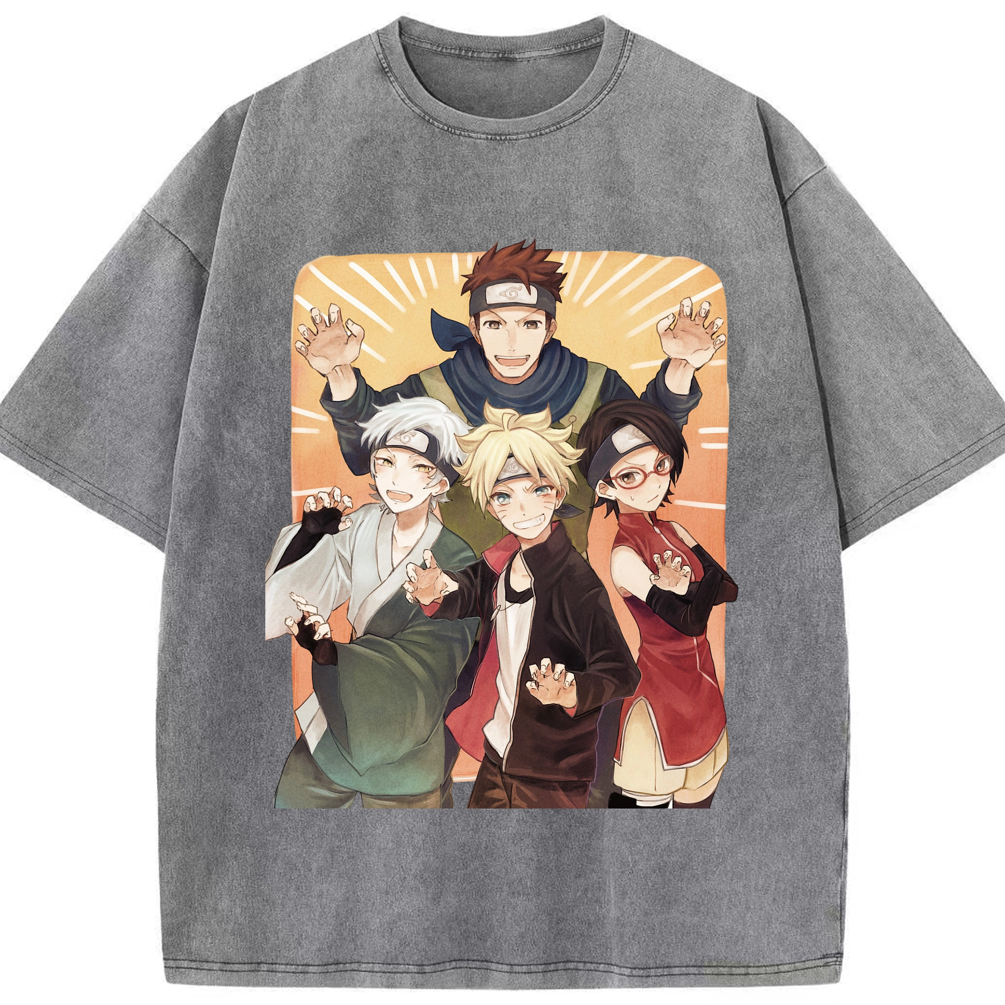 （画像用） NARUTO -ナルト- うちは サラダ Uchiha Sarada 綿100% ヴィンテージ風 半袖Tシャツ（フロントプリント）