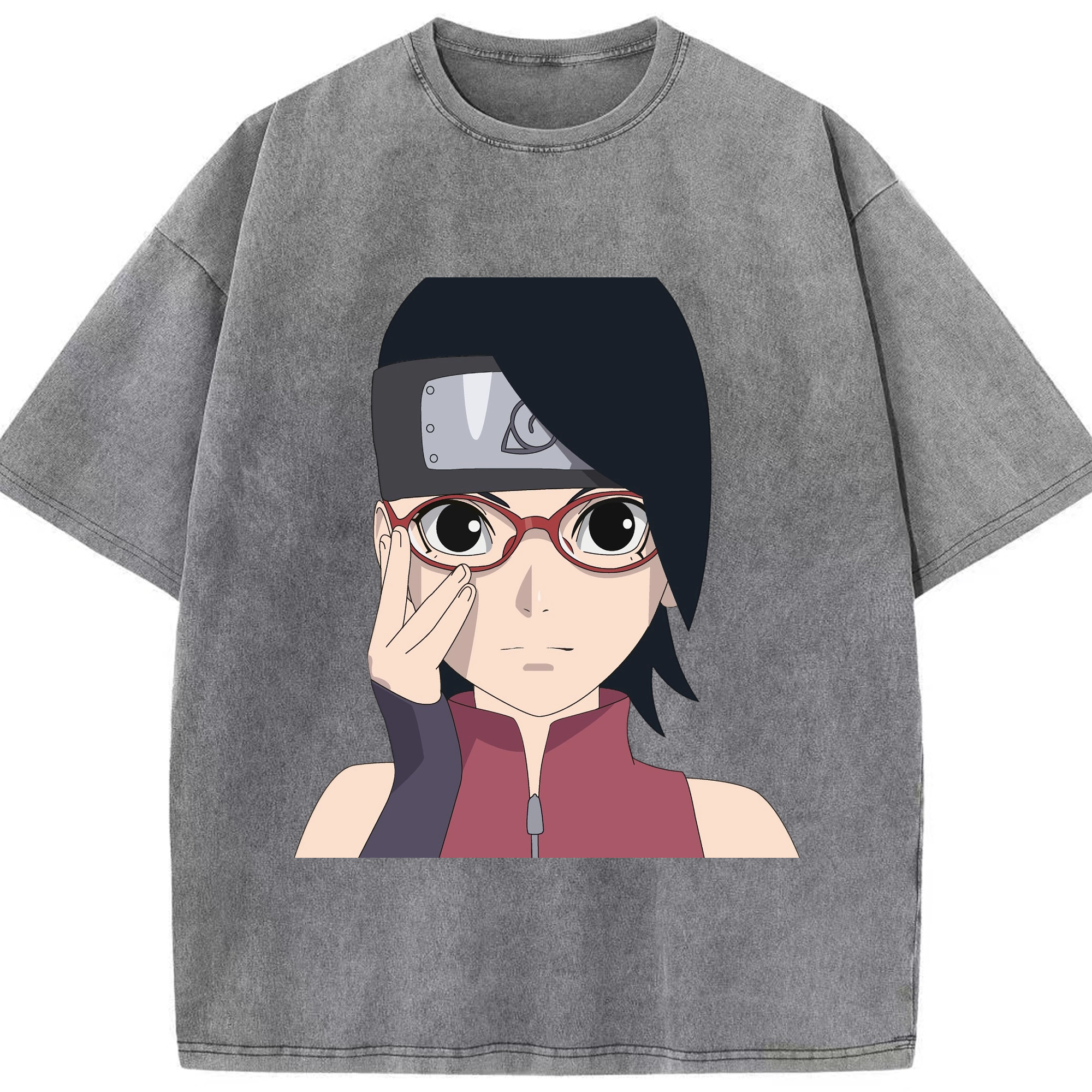 （画像用） NARUTO -ナルト- うちは サラダ Uchiha Sarada 綿100% ヴィンテージ風 半袖Tシャツ（フロントプリント）