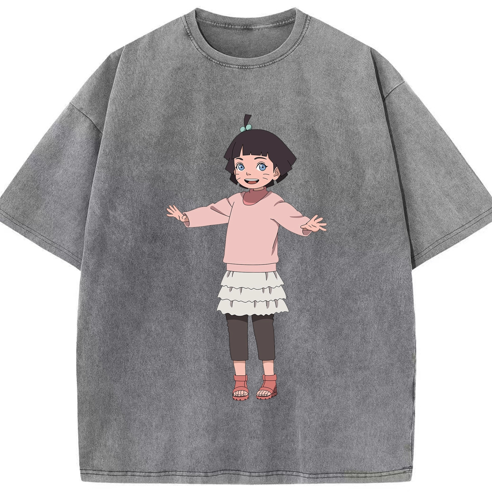 （画像用） NARUTO -ナルト- うずまき ヒマワリ Uzumaki Himawari 綿100% ヴィンテージ風 半袖Tシャツ（フロントプリント）