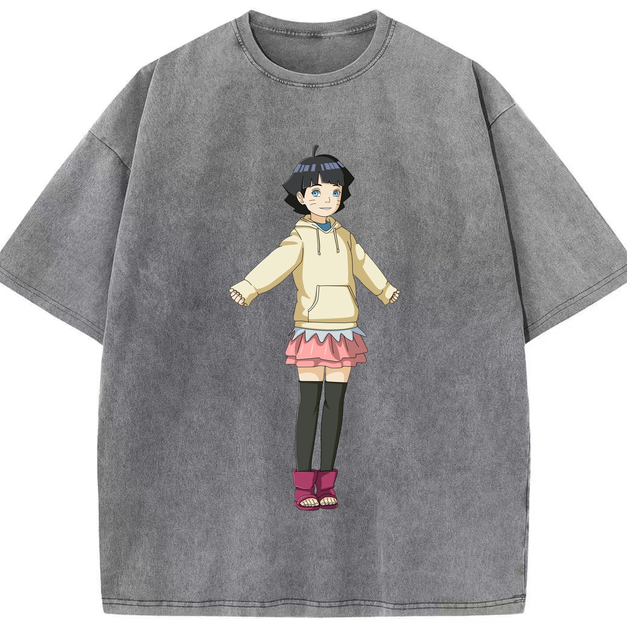 （画像用） NARUTO -ナルト- うずまき ヒマワリ Uzumaki Himawari 綿100% ヴィンテージ風 半袖Tシャツ（フロントプリント）