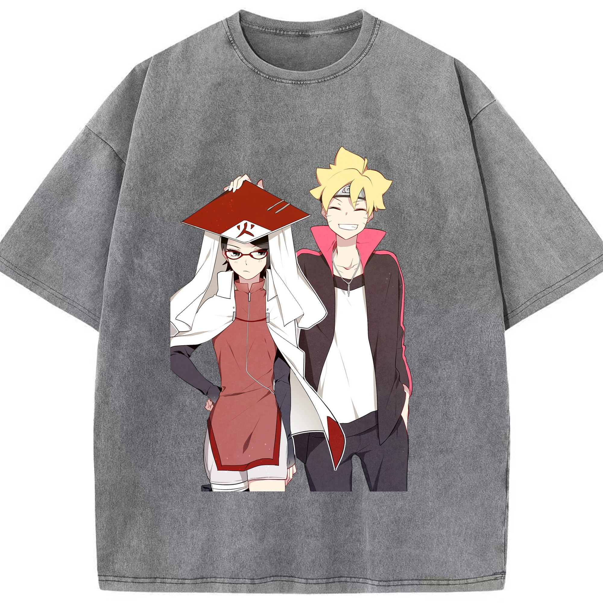 （画像用） NARUTO -ナルト- うちは サラダ Uchiha Sarada 綿100% ヴィンテージ風 半袖Tシャツ（フロントプリント）