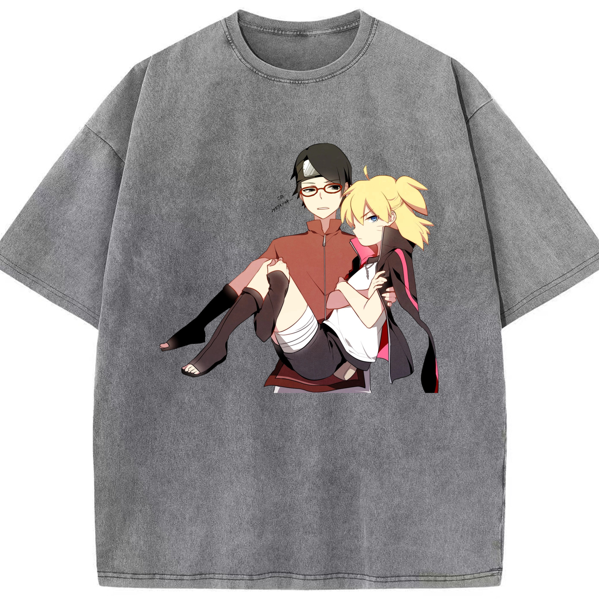 （画像用） NARUTO -ナルト- うちは サラダ Uchiha Sarada 綿100% ヴィンテージ風 半袖Tシャツ（フロントプリント）