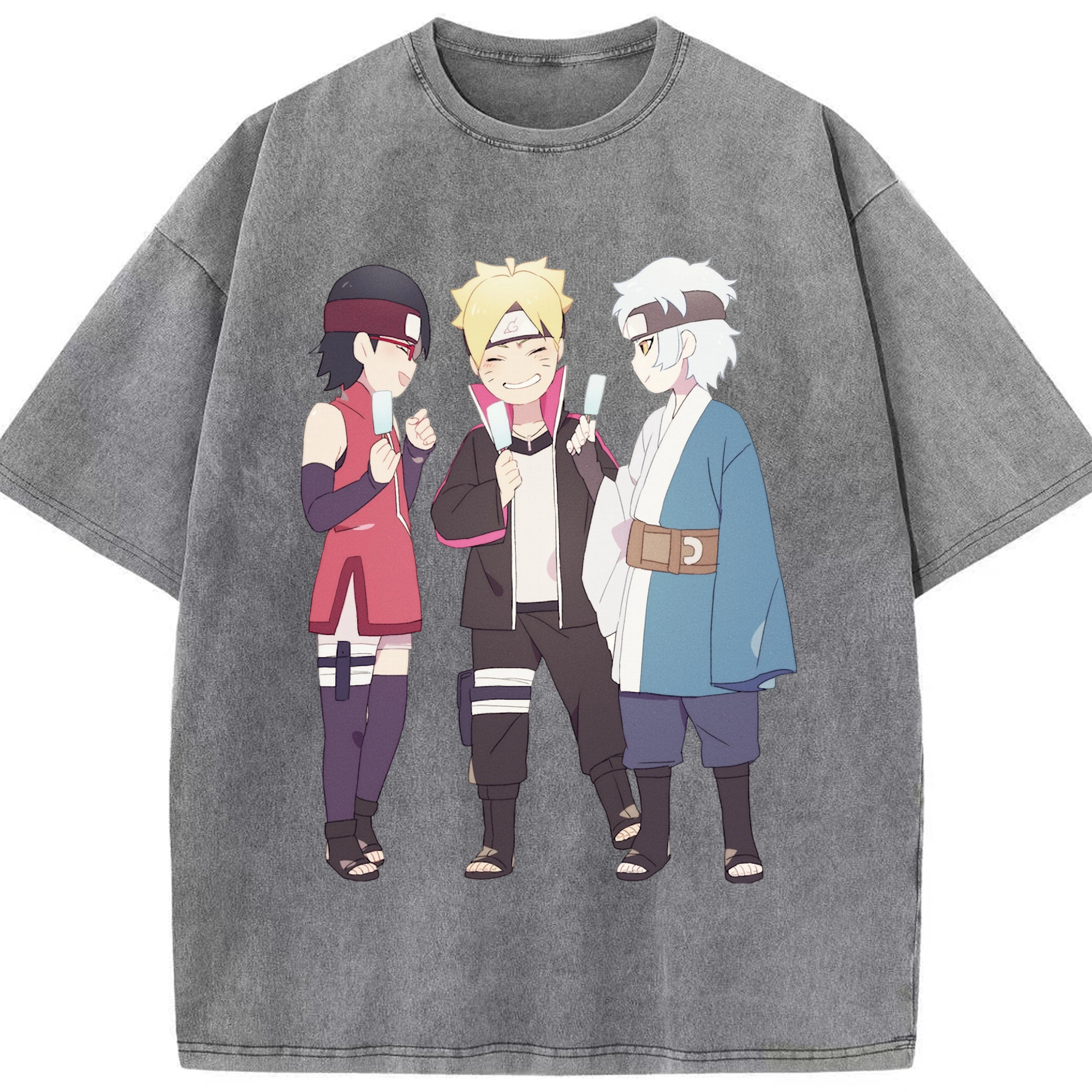 （画像用） NARUTO -ナルト- うちは サラダ Uchiha Sarada 綿100% ヴィンテージ風 半袖Tシャツ（フロントプリント）
