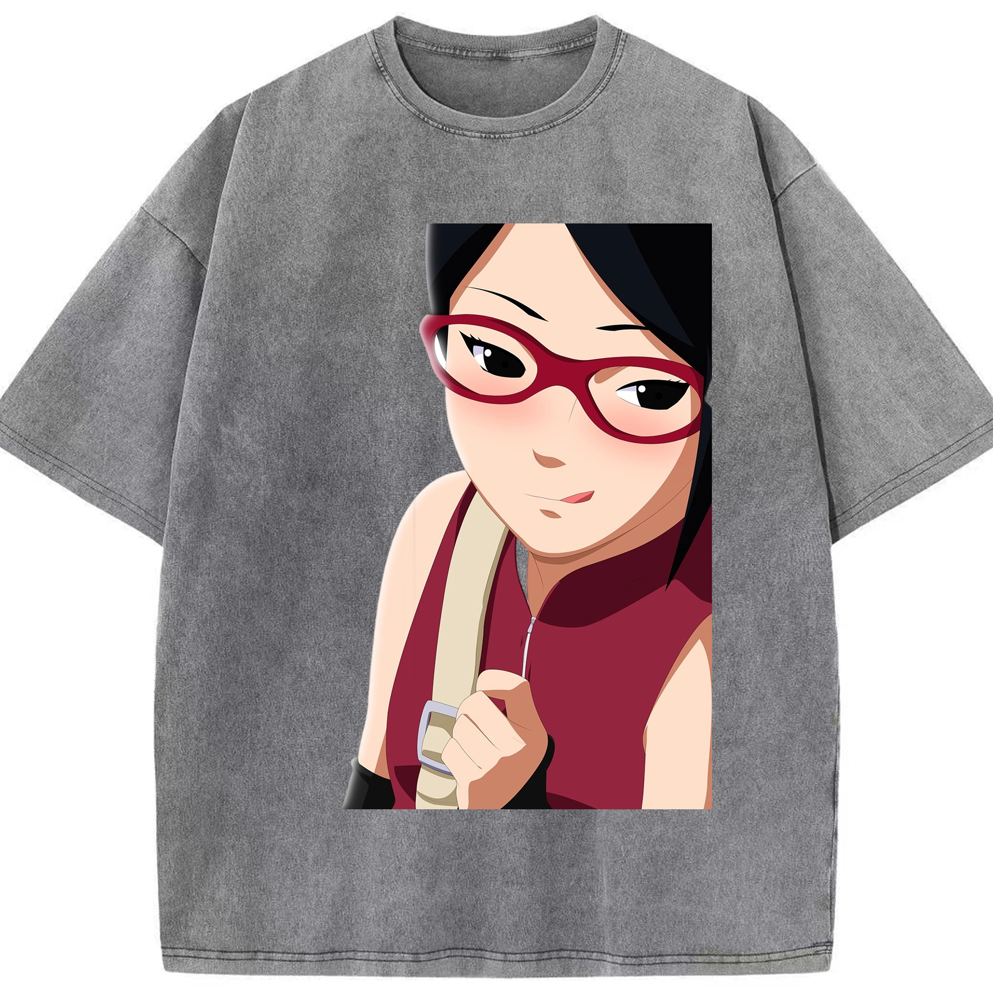 （画像用） NARUTO -ナルト- うちは サラダ Uchiha Sarada 綿100% ヴィンテージ風 半袖Tシャツ（フロントプリント）