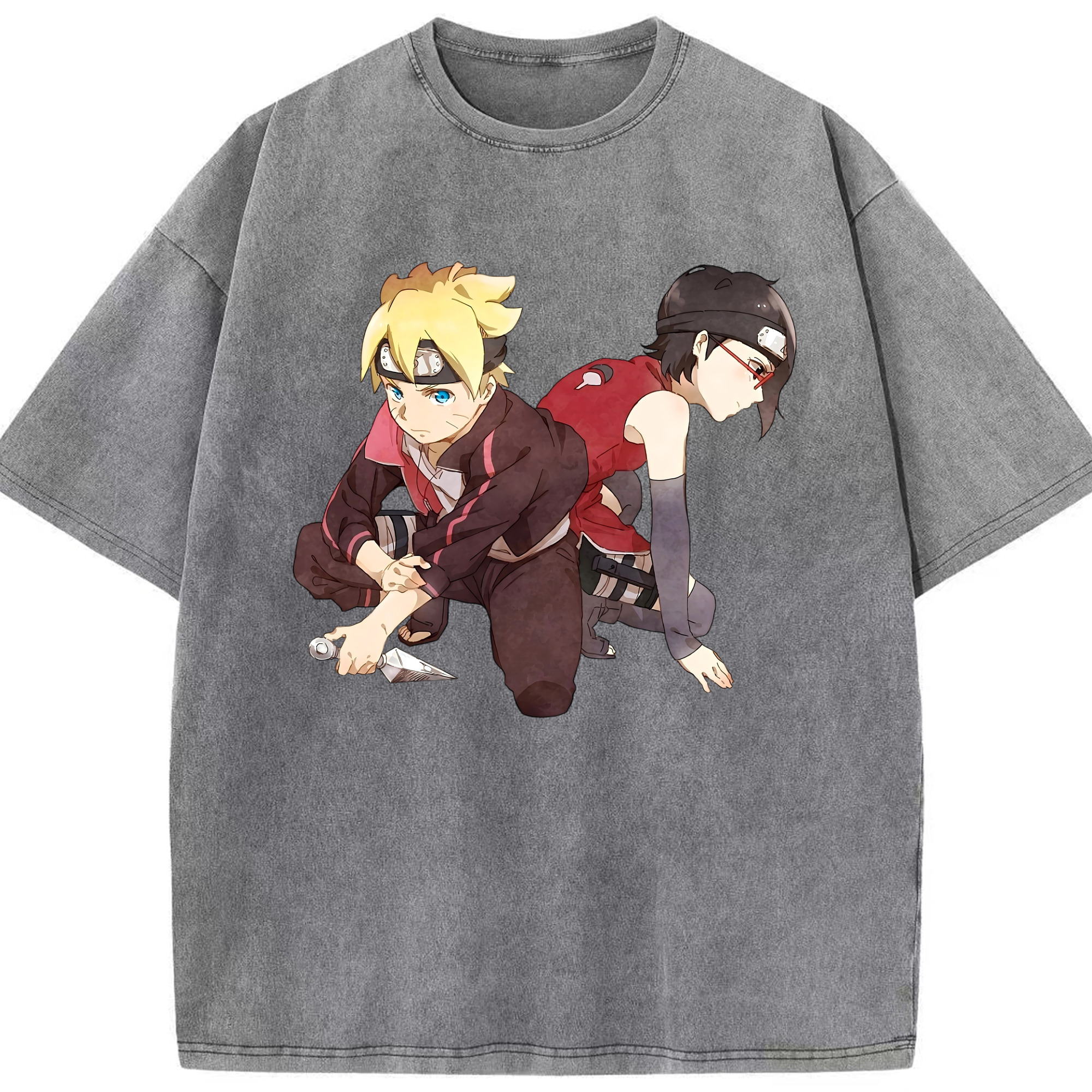 （画像用） NARUTO -ナルト- うちは サラダ Uchiha Sarada 綿100% ヴィンテージ風 半袖Tシャツ（フロントプリント）