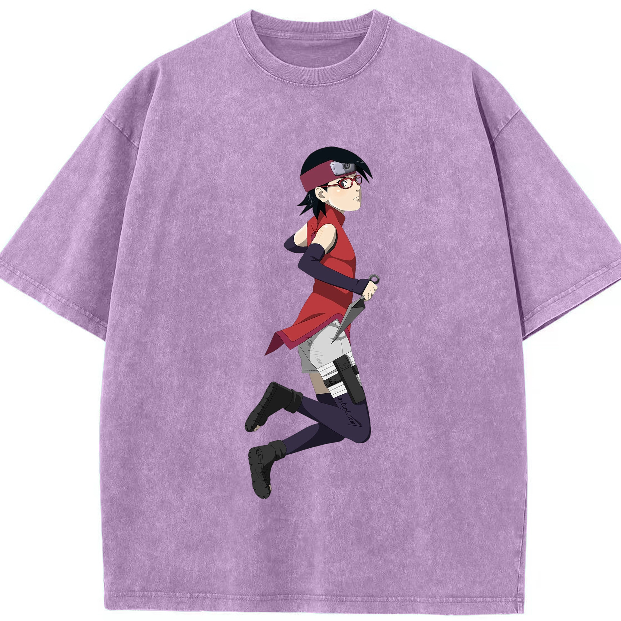 （画像用） NARUTO -ナルト- うちは サラダ Uchiha Sarada 綿100% ヴィンテージ風 半袖Tシャツ（フロントプリント）
