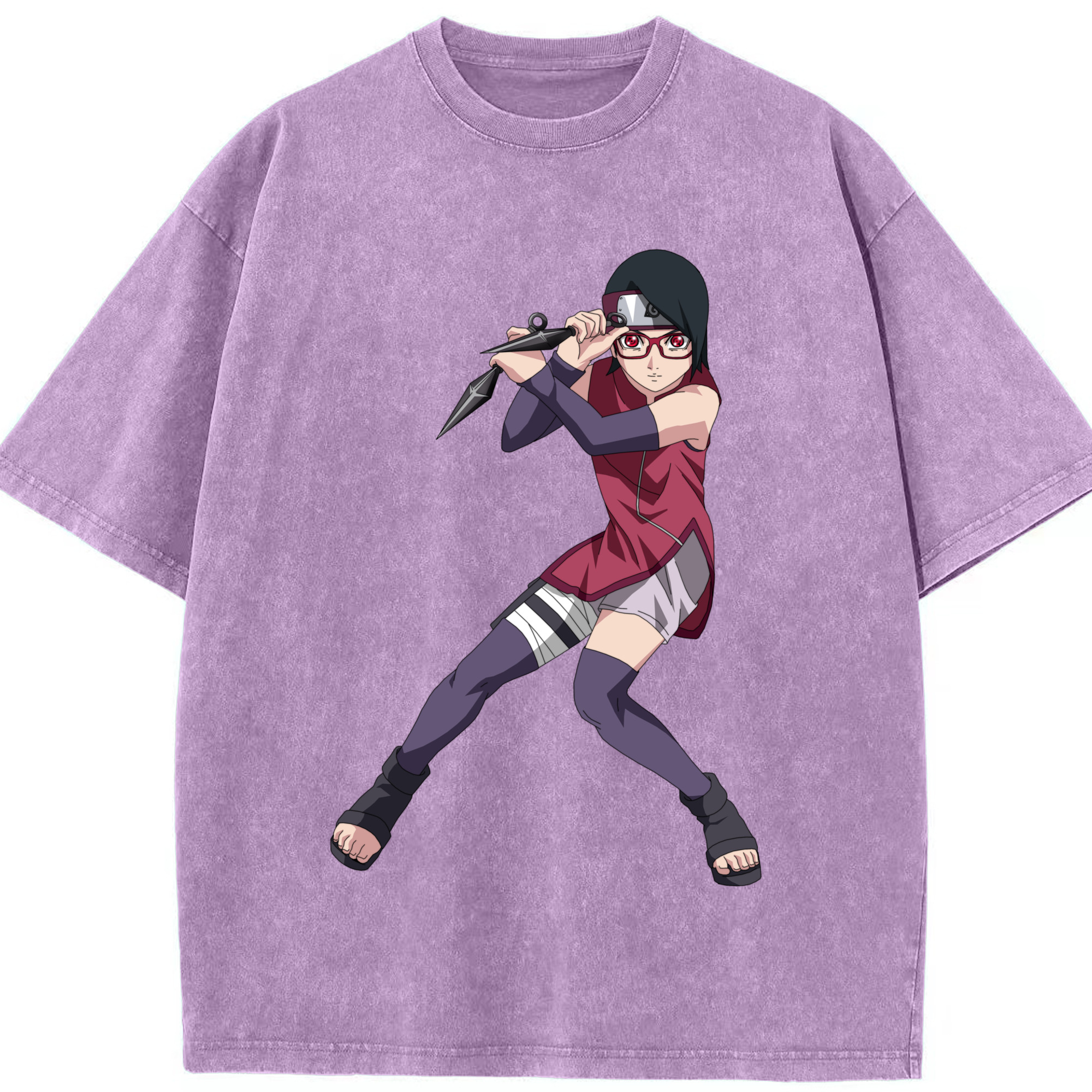 （画像用） NARUTO -ナルト- うちは サラダ Uchiha Sarada 綿100% ヴィンテージ風 半袖Tシャツ（フロントプリント）