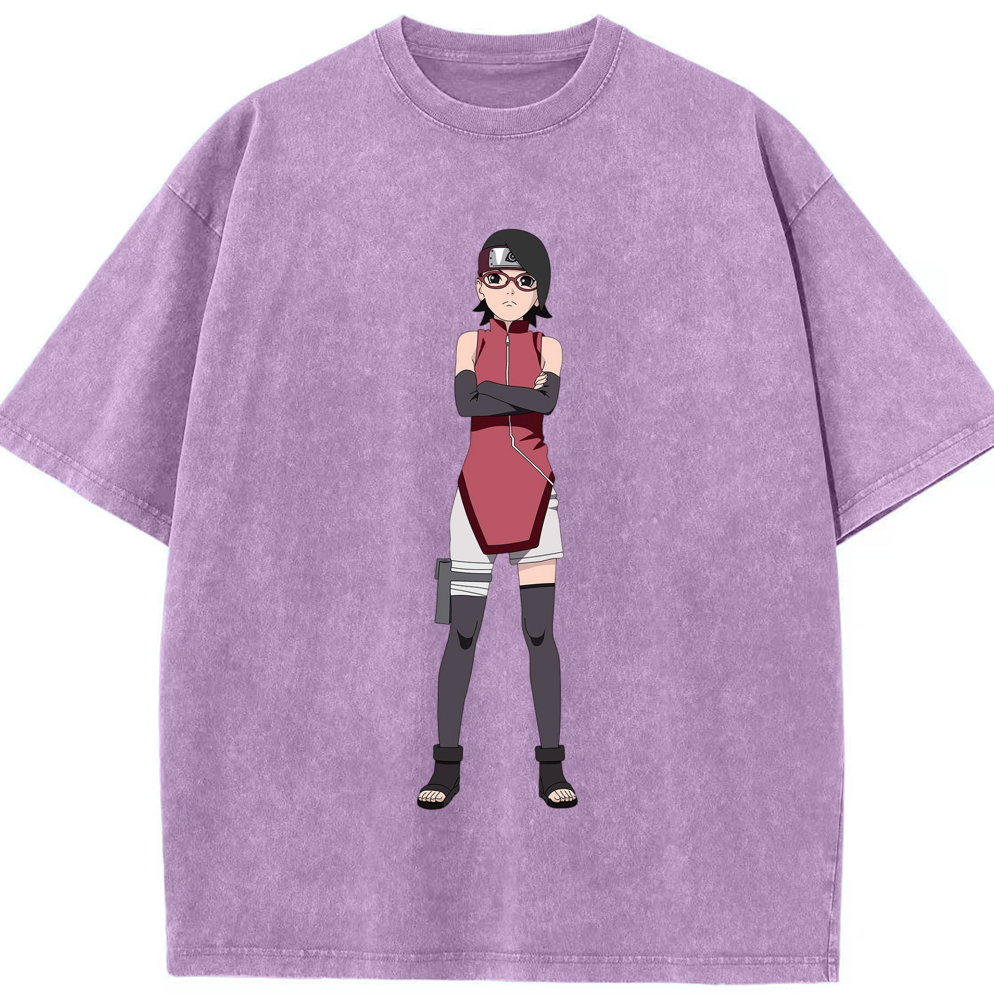 （画像用） NARUTO -ナルト- うちは サラダ Uchiha Sarada 綿100% ヴィンテージ風 半袖Tシャツ（フロントプリント）