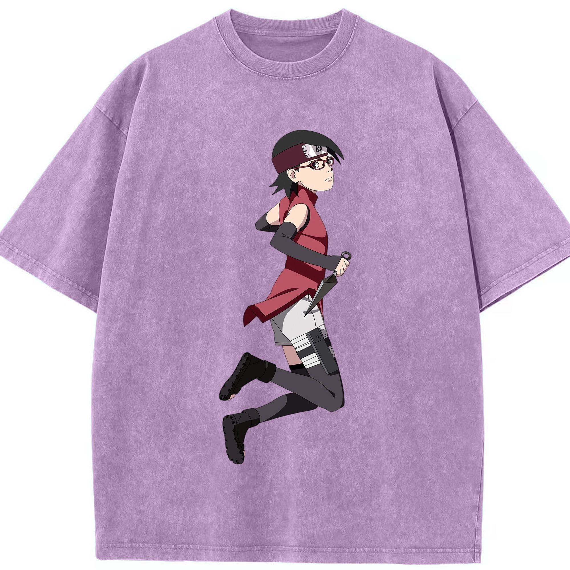 （画像用） NARUTO -ナルト- うちは サラダ Uchiha Sarada 綿100% ヴィンテージ風 半袖Tシャツ（フロントプリント）