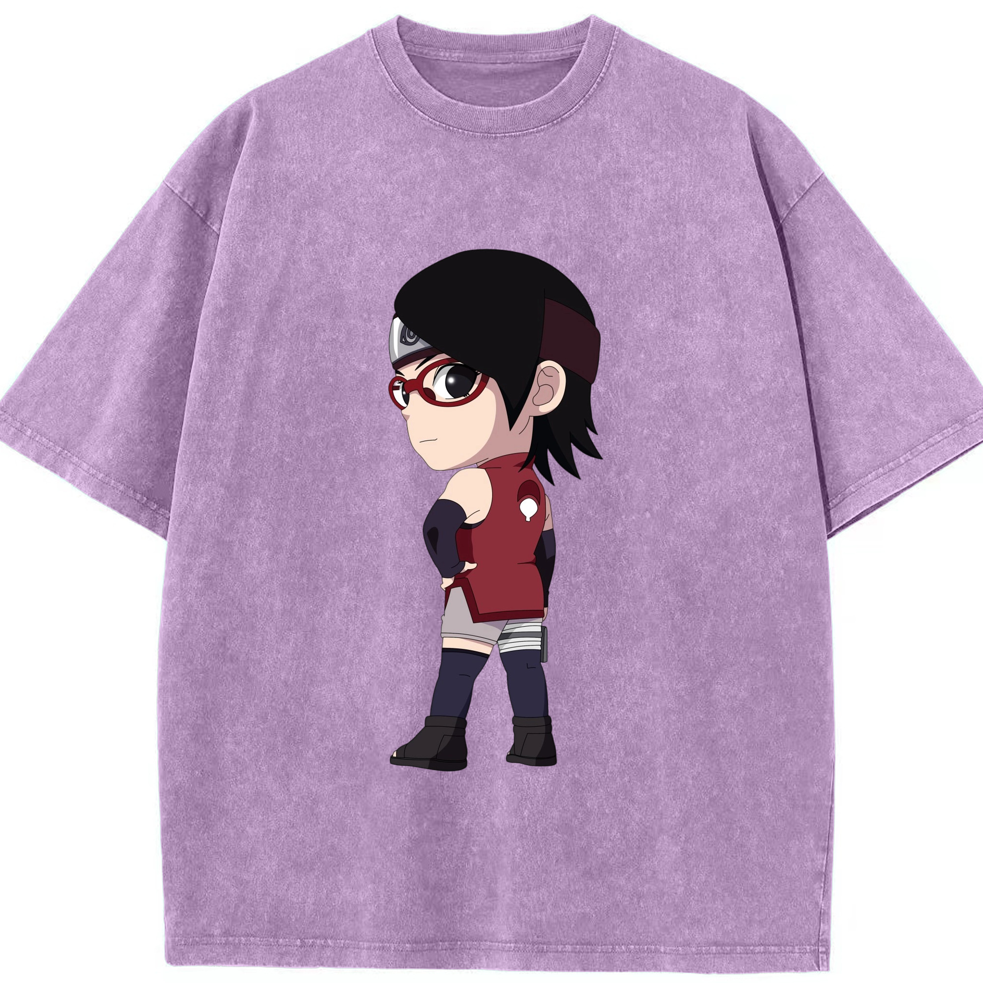 （画像用） NARUTO -ナルト- うちは サラダ Uchiha Sarada 綿100% ヴィンテージ風 半袖Tシャツ（フロントプリント）