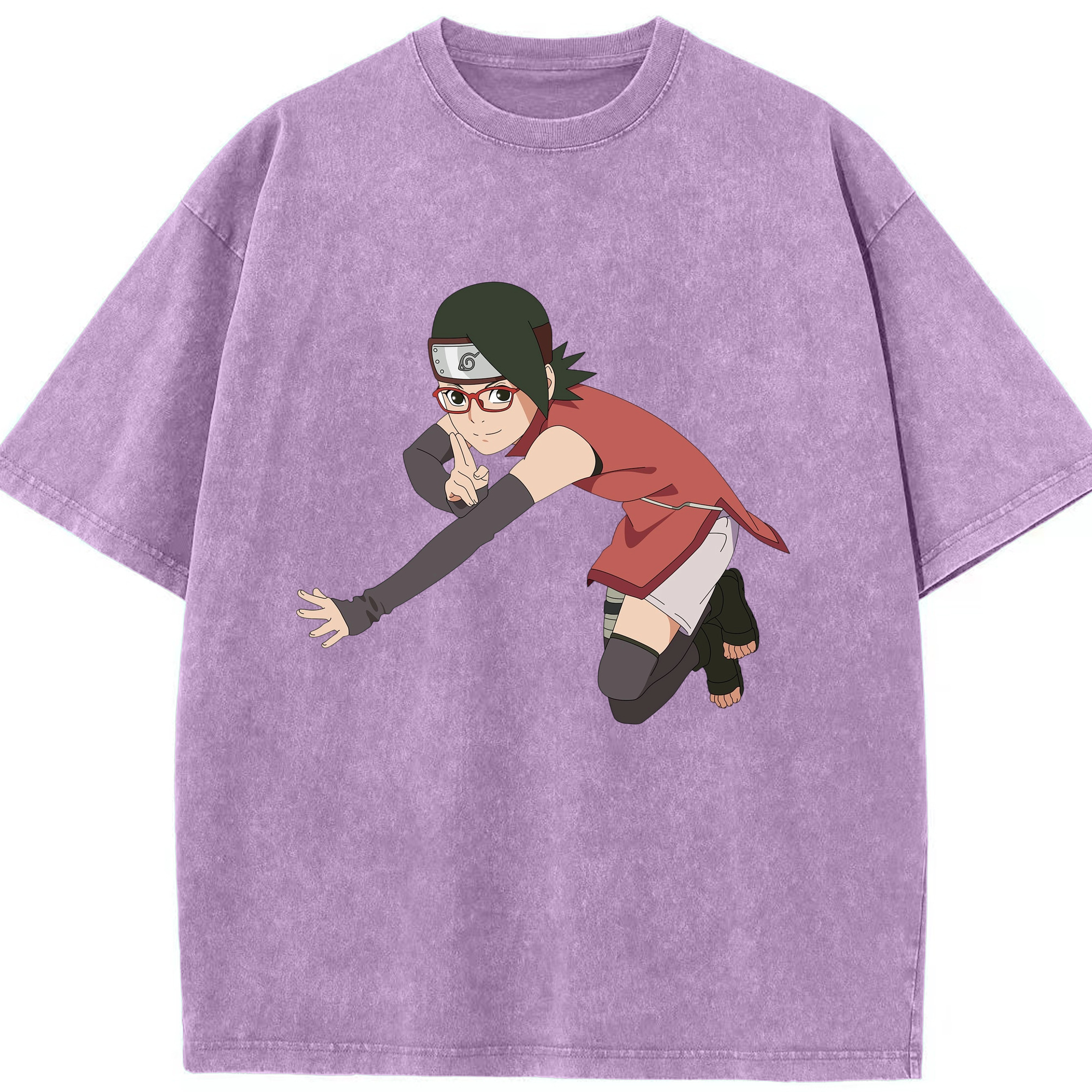 （画像用） NARUTO -ナルト- うちは サラダ Uchiha Sarada 綿100% ヴィンテージ風 半袖Tシャツ（フロントプリント）