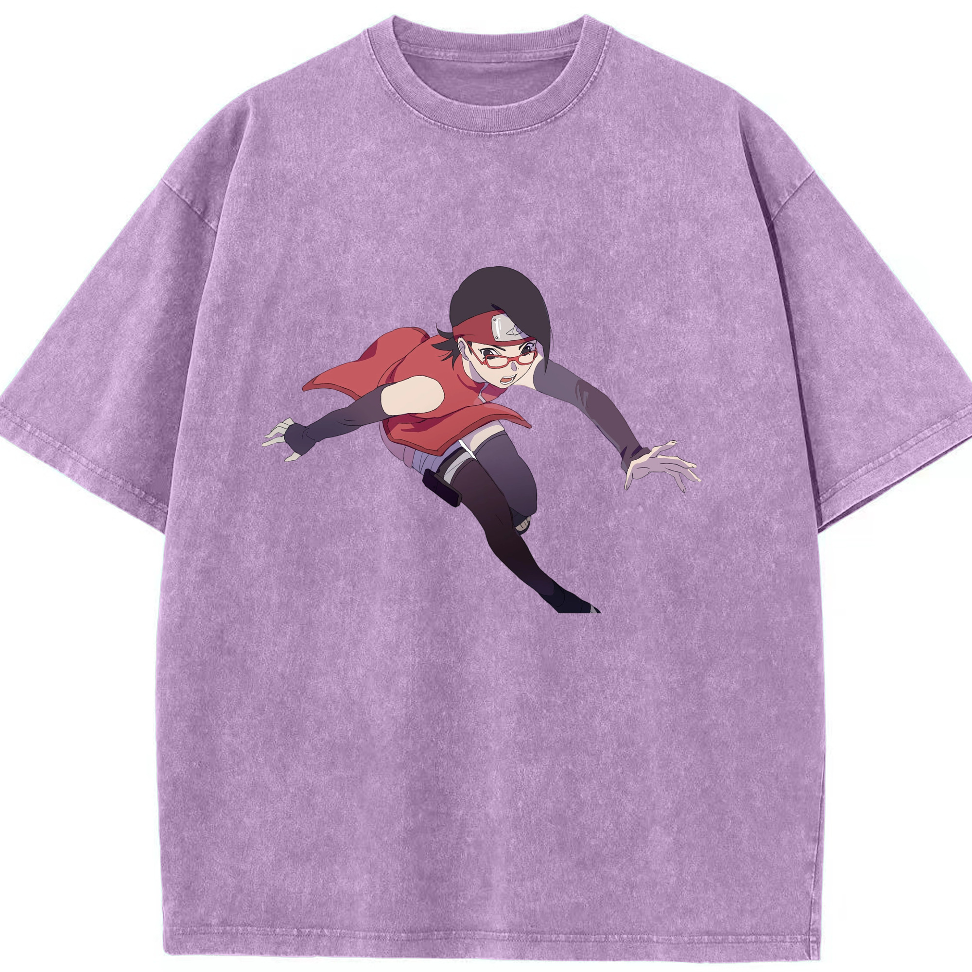 （画像用） NARUTO -ナルト- うちは サラダ Uchiha Sarada 綿100% ヴィンテージ風 半袖Tシャツ（フロントプリント）