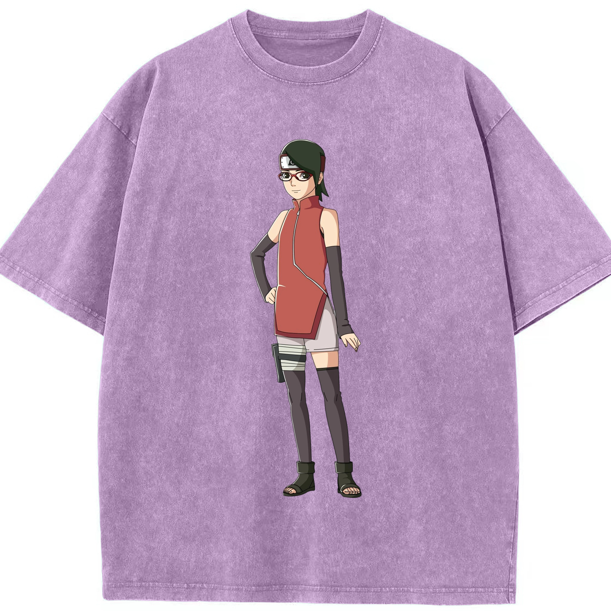（画像用） NARUTO -ナルト- うちは サラダ Uchiha Sarada 綿100% ヴィンテージ風 半袖Tシャツ（フロントプリント）