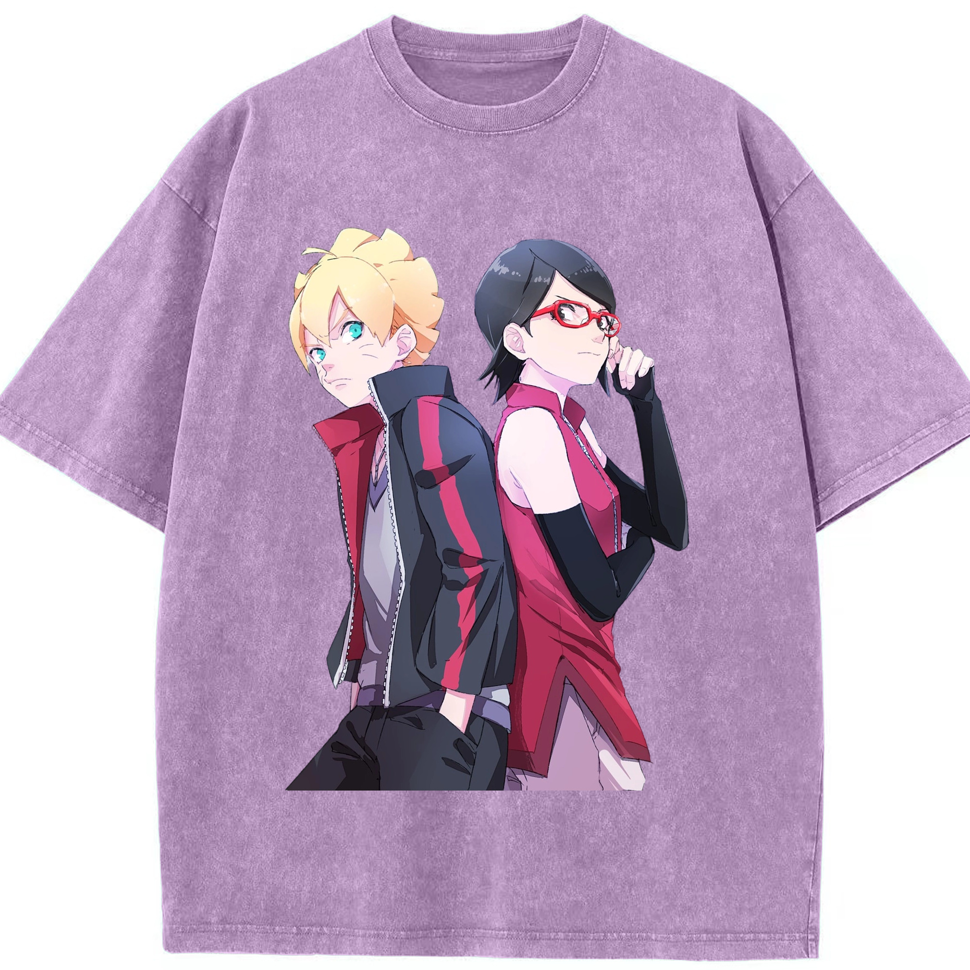（画像用） NARUTO -ナルト- うちは サラダ Uchiha Sarada 綿100% ヴィンテージ風 半袖Tシャツ（フロントプリント）