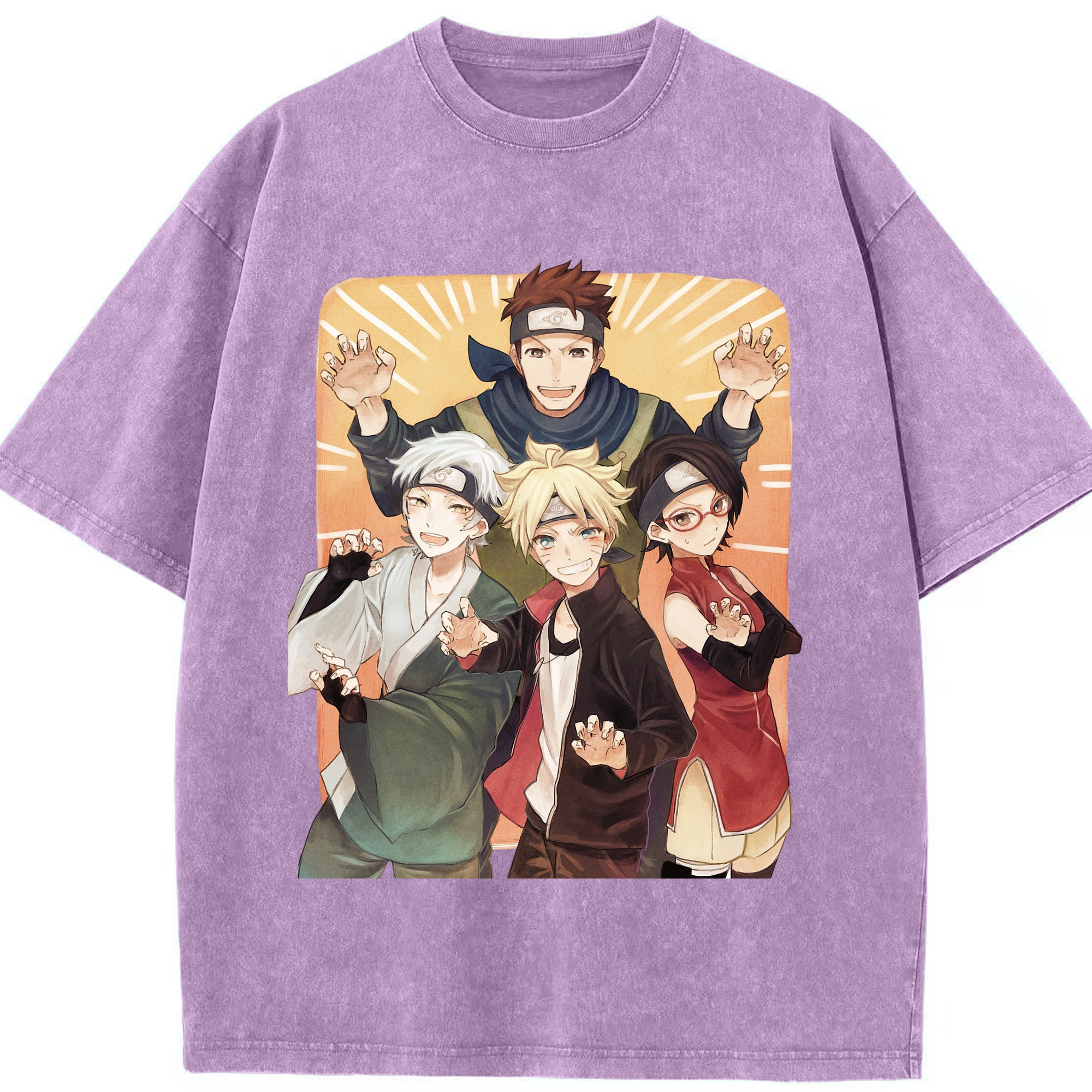 （画像用） NARUTO -ナルト- うちは サラダ Uchiha Sarada 綿100% ヴィンテージ風 半袖Tシャツ（フロントプリント）