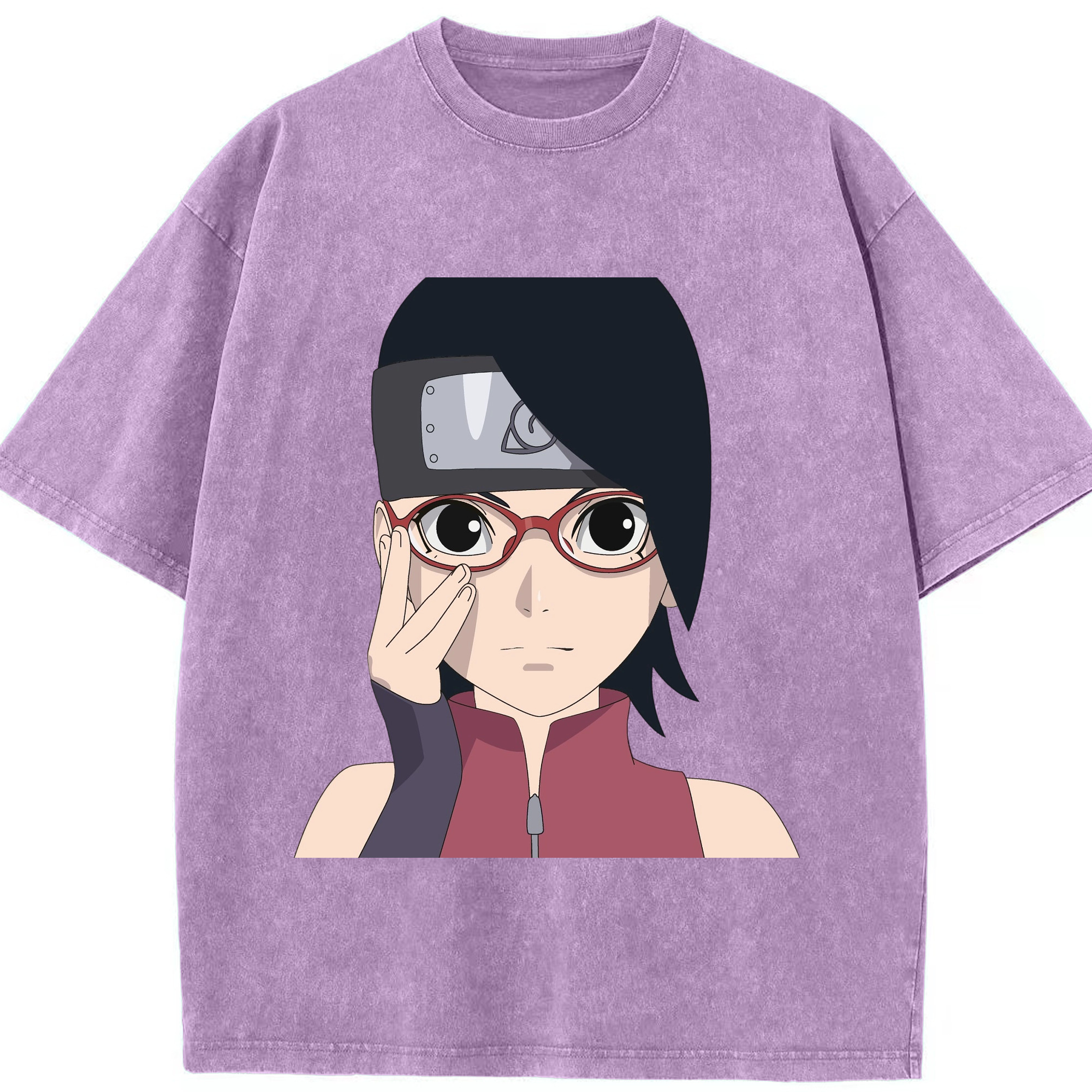 （画像用） NARUTO -ナルト- うちは サラダ Uchiha Sarada 綿100% ヴィンテージ風 半袖Tシャツ（フロントプリント）