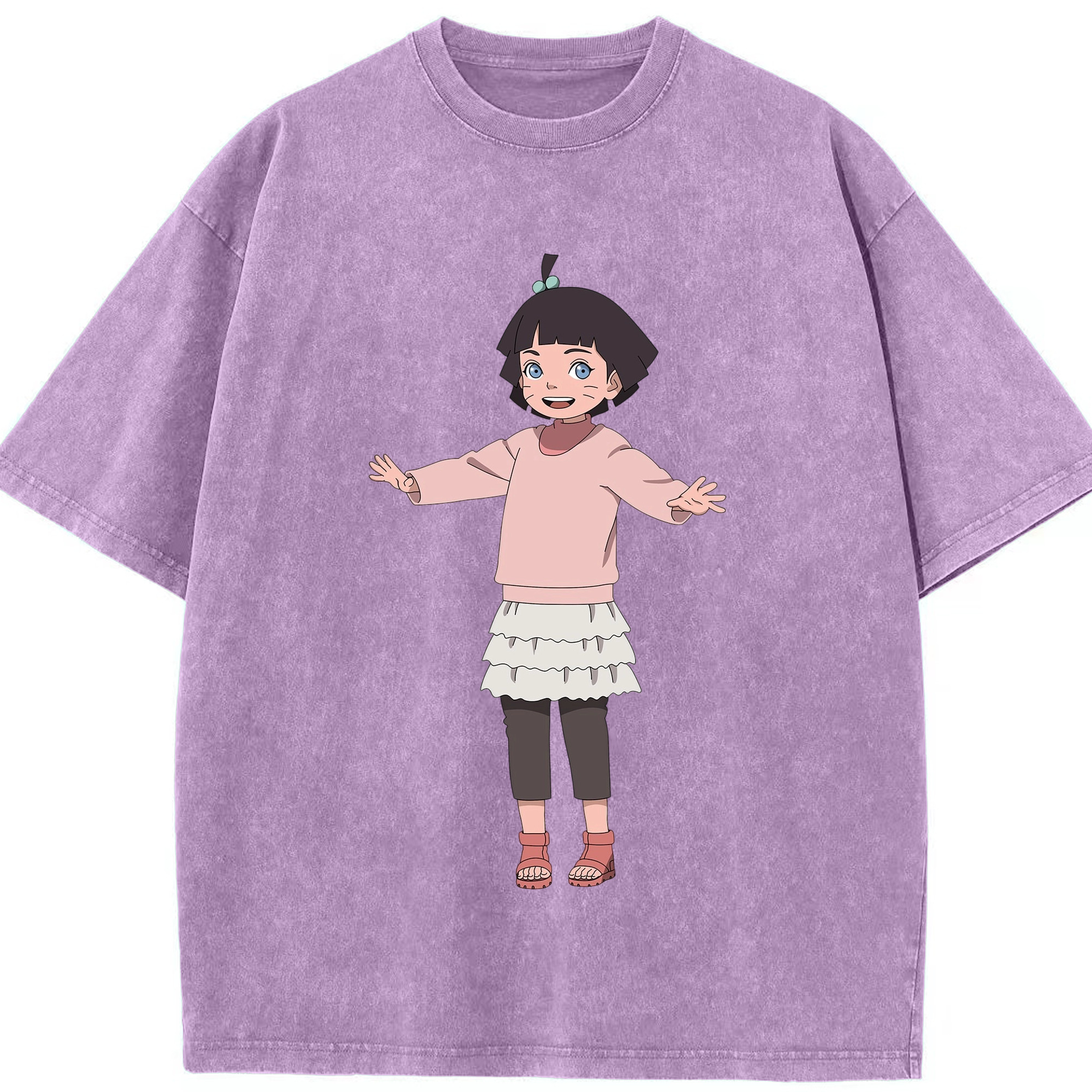 （画像用） NARUTO -ナルト- うずまき ヒマワリ Uzumaki Himawari 綿100% ヴィンテージ風 半袖Tシャツ（フロントプリント）