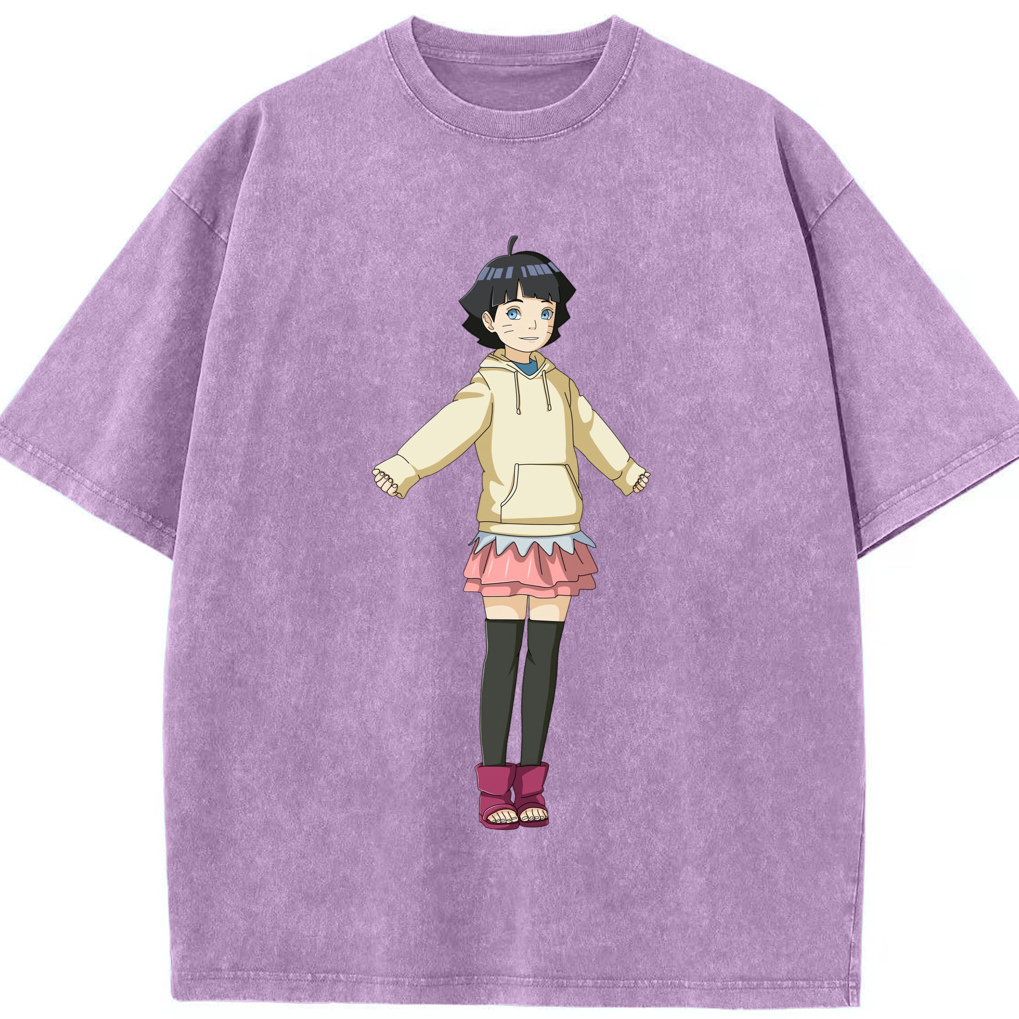 （画像用） NARUTO -ナルト- うずまき ヒマワリ Uzumaki Himawari 綿100% ヴィンテージ風 半袖Tシャツ（フロントプリント）