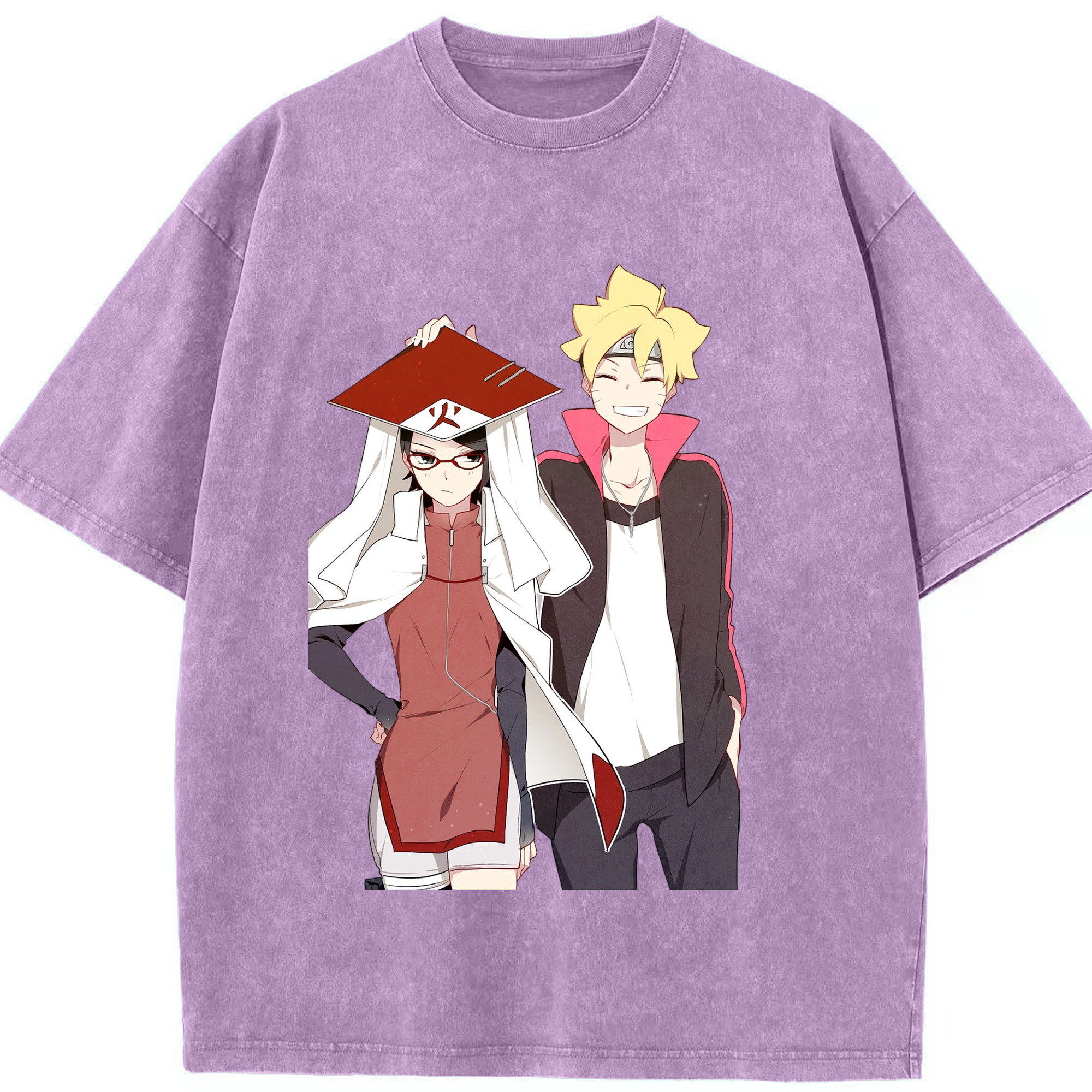 （画像用） NARUTO -ナルト- うちは サラダ Uchiha Sarada 綿100% ヴィンテージ風 半袖Tシャツ（フロントプリント）
