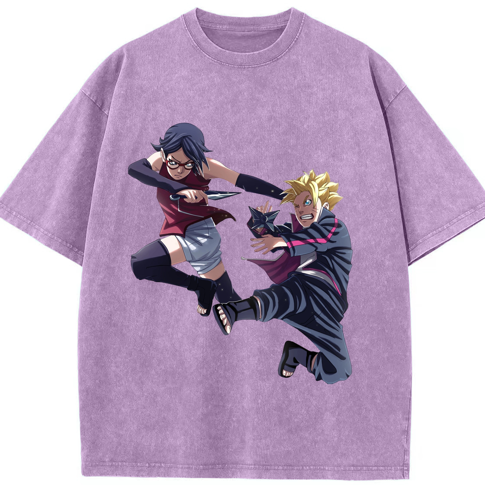 （画像用） NARUTO -ナルト- うちは サラダ Uchiha Sarada 綿100% ヴィンテージ風 半袖Tシャツ（フロントプリント）