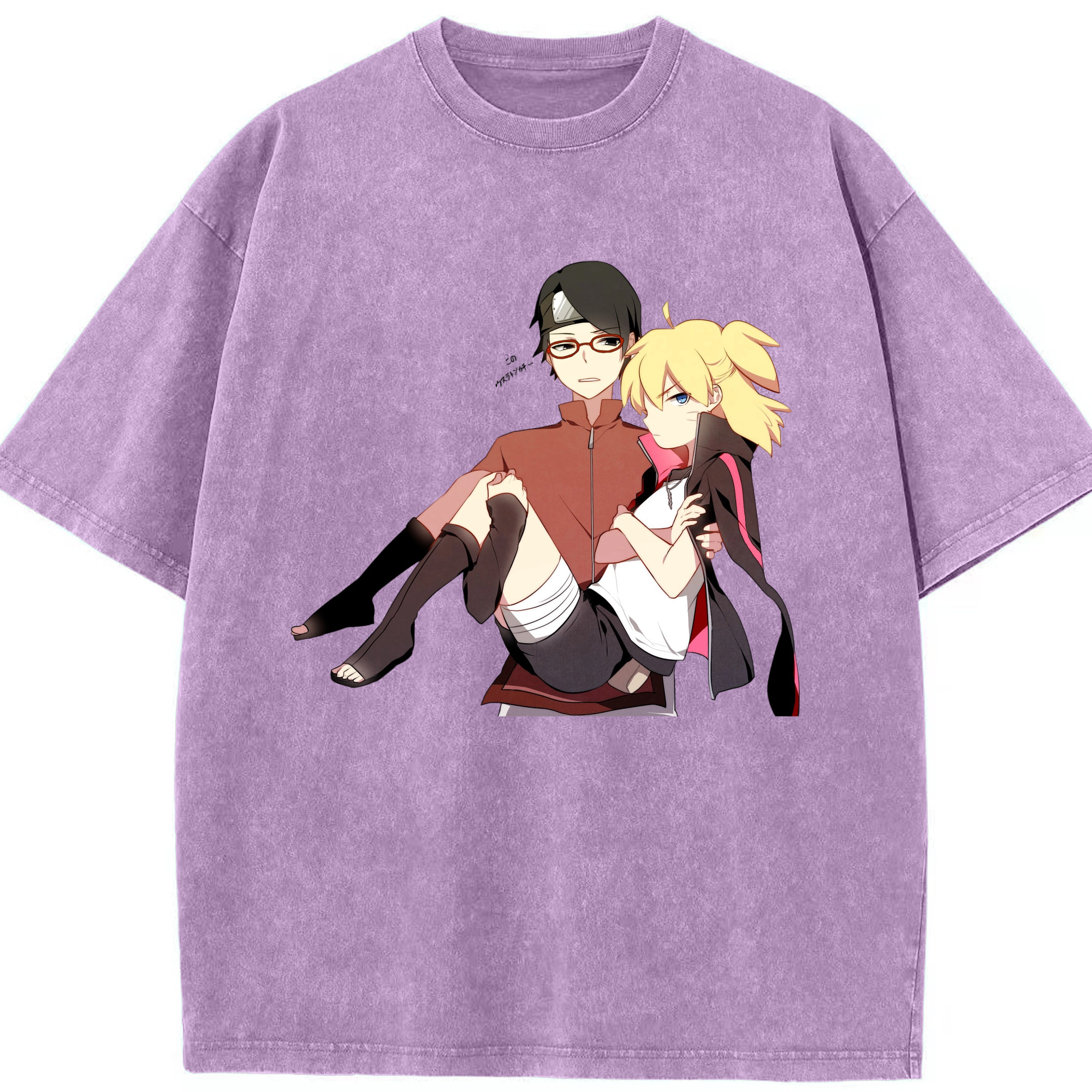 （画像用） NARUTO -ナルト- うちは サラダ Uchiha Sarada 綿100% ヴィンテージ風 半袖Tシャツ（フロントプリント）