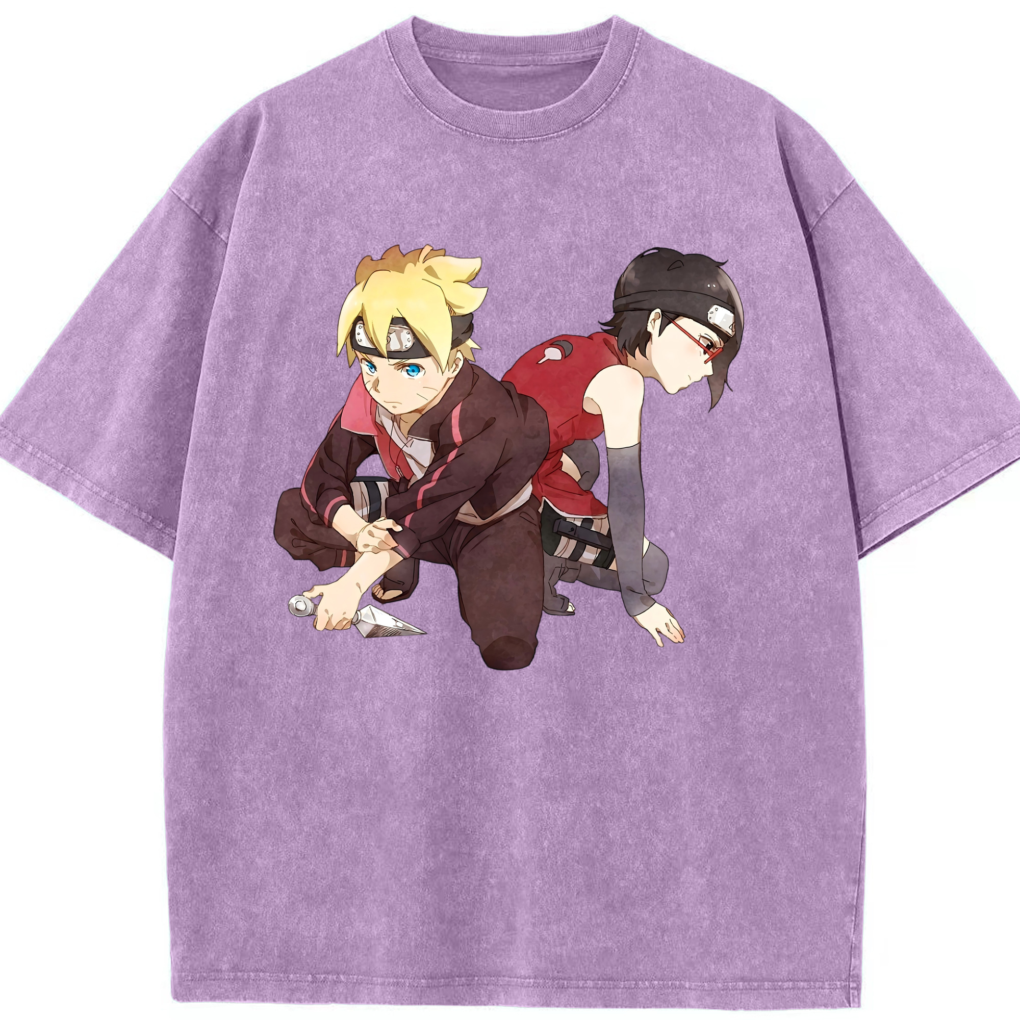 （画像用） NARUTO -ナルト- うちは サラダ Uchiha Sarada 綿100% ヴィンテージ風 半袖Tシャツ（フロントプリント）