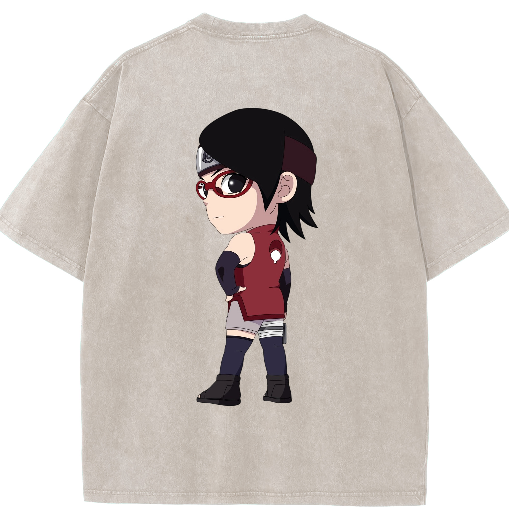 （画像用） NARUTO -ナルト- うちは サラダ Uchiha Sarada 綿100% ヴィンテージ風 半袖Tシャツ（背面プリント）