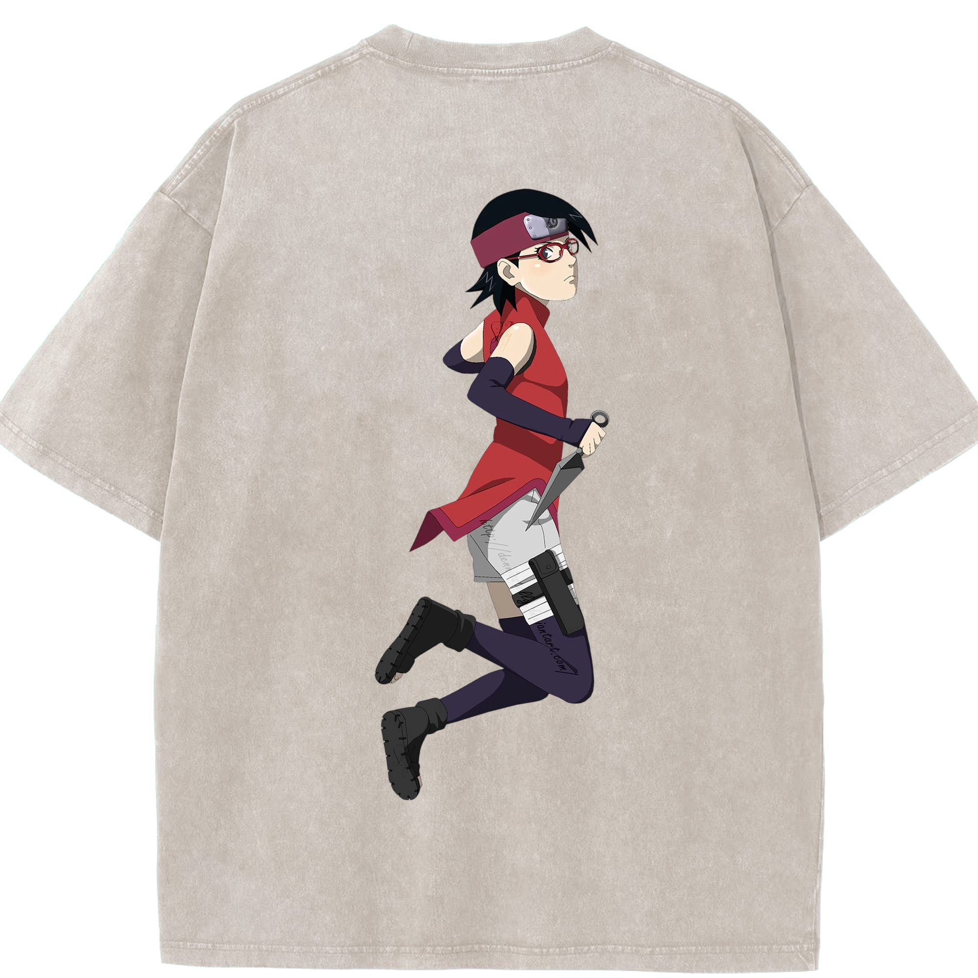 （画像用） NARUTO -ナルト- うちは サラダ Uchiha Sarada 綿100% ヴィンテージ風 半袖Tシャツ（背面プリント）